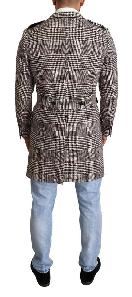 Dolce & Gabbana Gray Check Plaid Long Trench Coat Jacket - ACCEXO