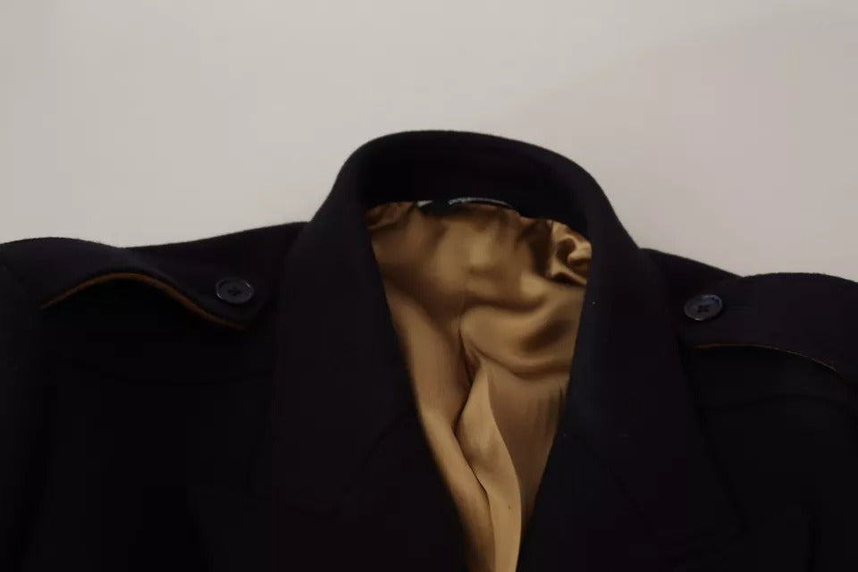 Dolce & Gabbana Blue Trench Coat Long Wool Stretch Jacket - ACCEXO