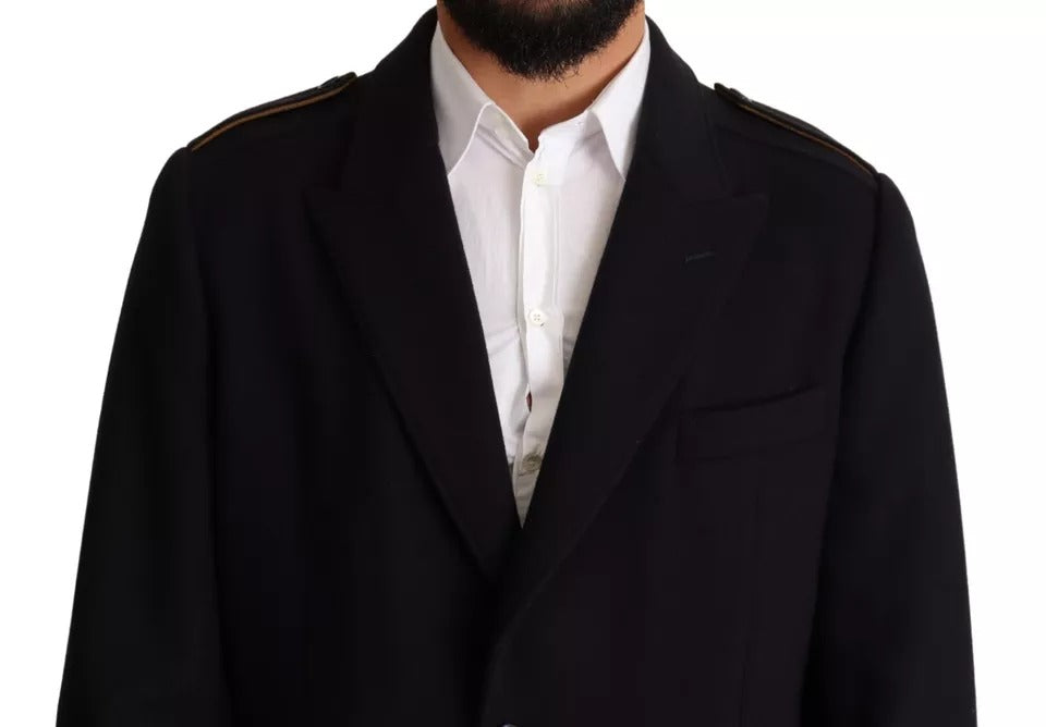 Dolce & Gabbana Blue Trench Coat Long Wool Stretch Jacket - ACCEXO