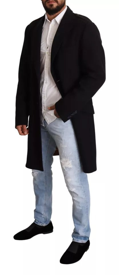 Dolce & Gabbana Blue Trench Coat Long Wool Stretch Jacket - ACCEXO