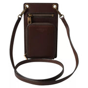 Dolce & Gabbana Brown Calf Leather Zip Logo Shoulder Neck Strap Wallet - ACCEXO