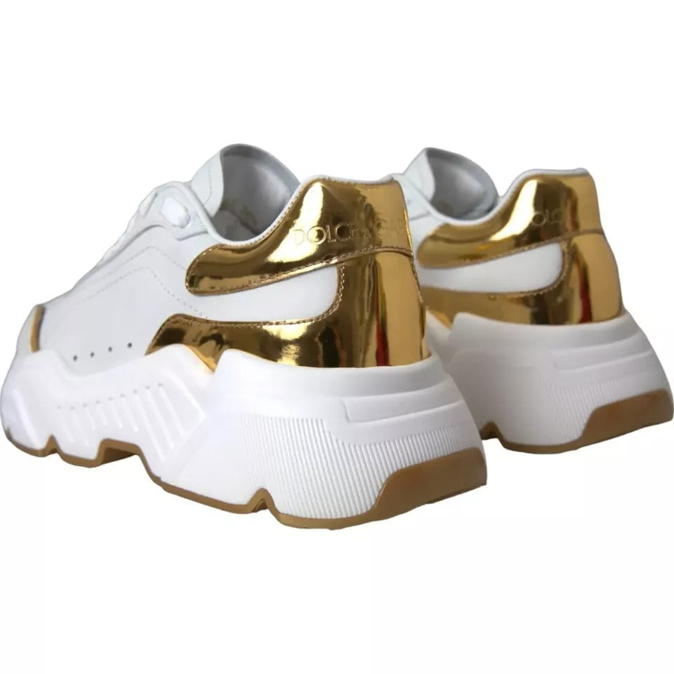 Dolce & Gabbana White Gold DAYMASTER Leather Sneakers Men Shoes - ACCEXO
