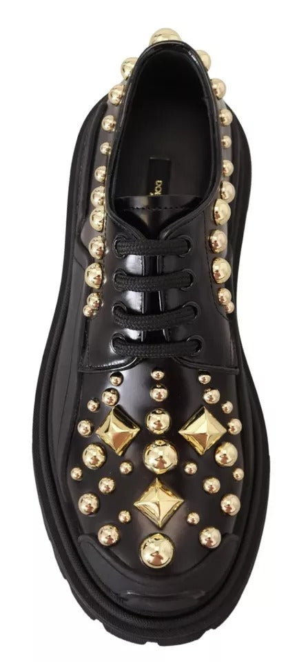 Dolce & Gabbana Black Leather Trekking Derby Embellished Shoes - ACCEXO