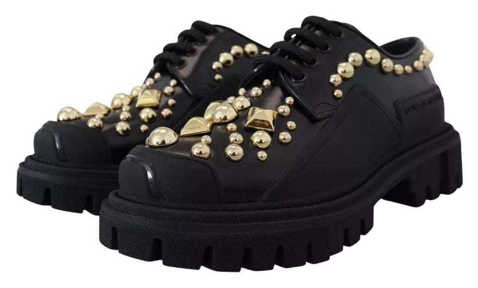 Dolce & Gabbana Black Leather Trekking Derby Embellished Shoes - ACCEXO
