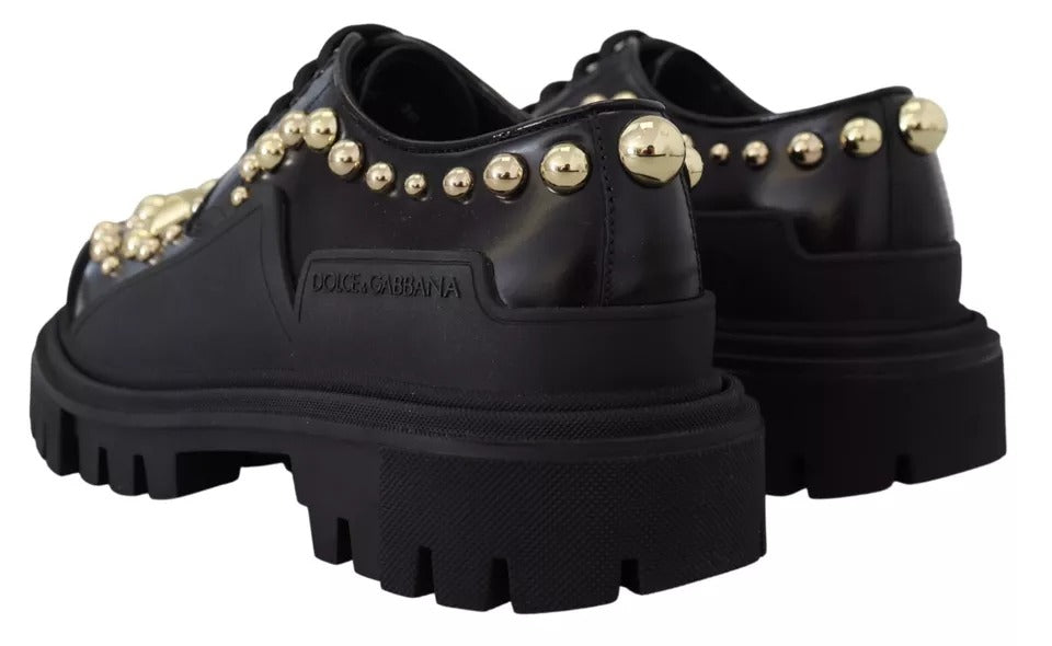 Dolce & Gabbana Black Leather Trekking Derby Embellished Shoes - ACCEXO