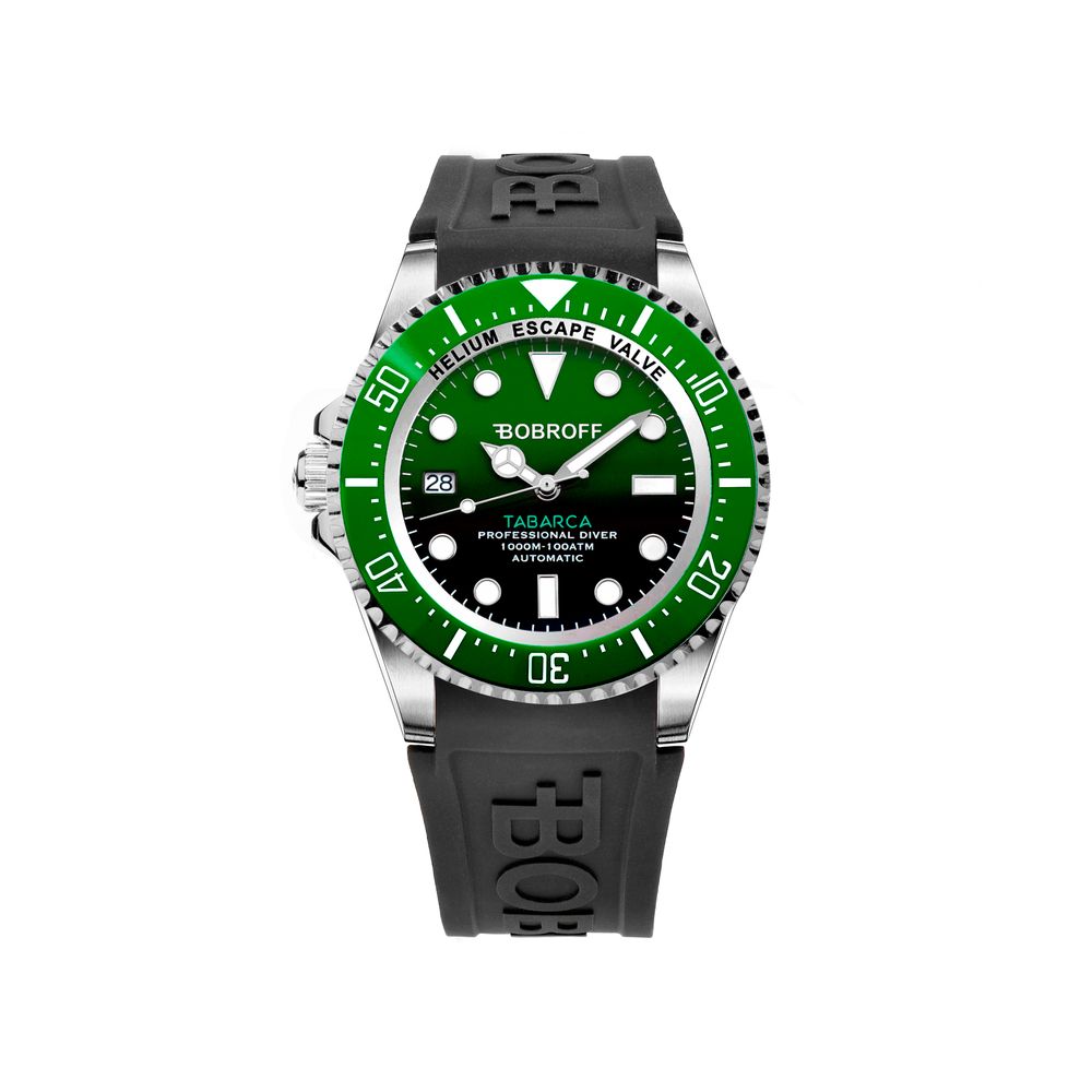 Bobroff White Rubber, Green Dial, 100 ATM, Professional Diver Watch From the Tabarca Collection - ACCEXO