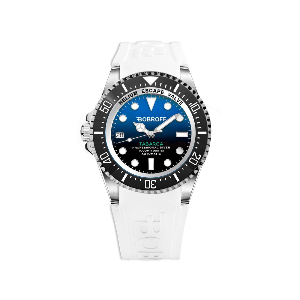 Bobroff White Rubber, Blue Dial, 100 ATM, Professional Diver Watch From the Tabarca Collection - ACCEXO