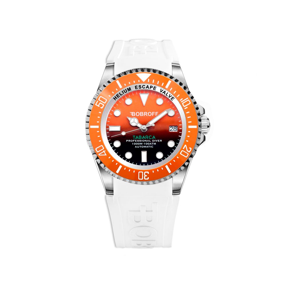 Bobroff White Rubber Orange Dial, 100 ATM, Professional Diver Watch From the Tabarca Collection - ACCEXO