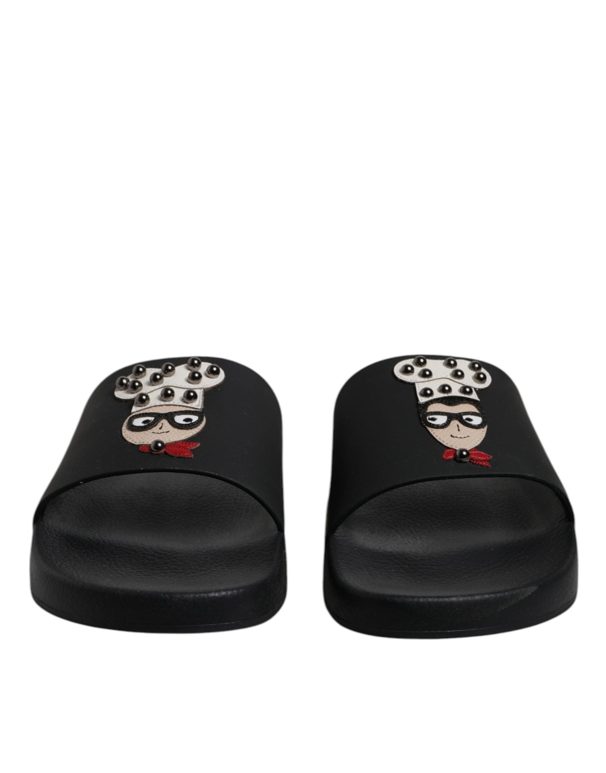 Dolce & Gabbana Black Leather Slides Sandals Beachwear Shoes - ACCEXO