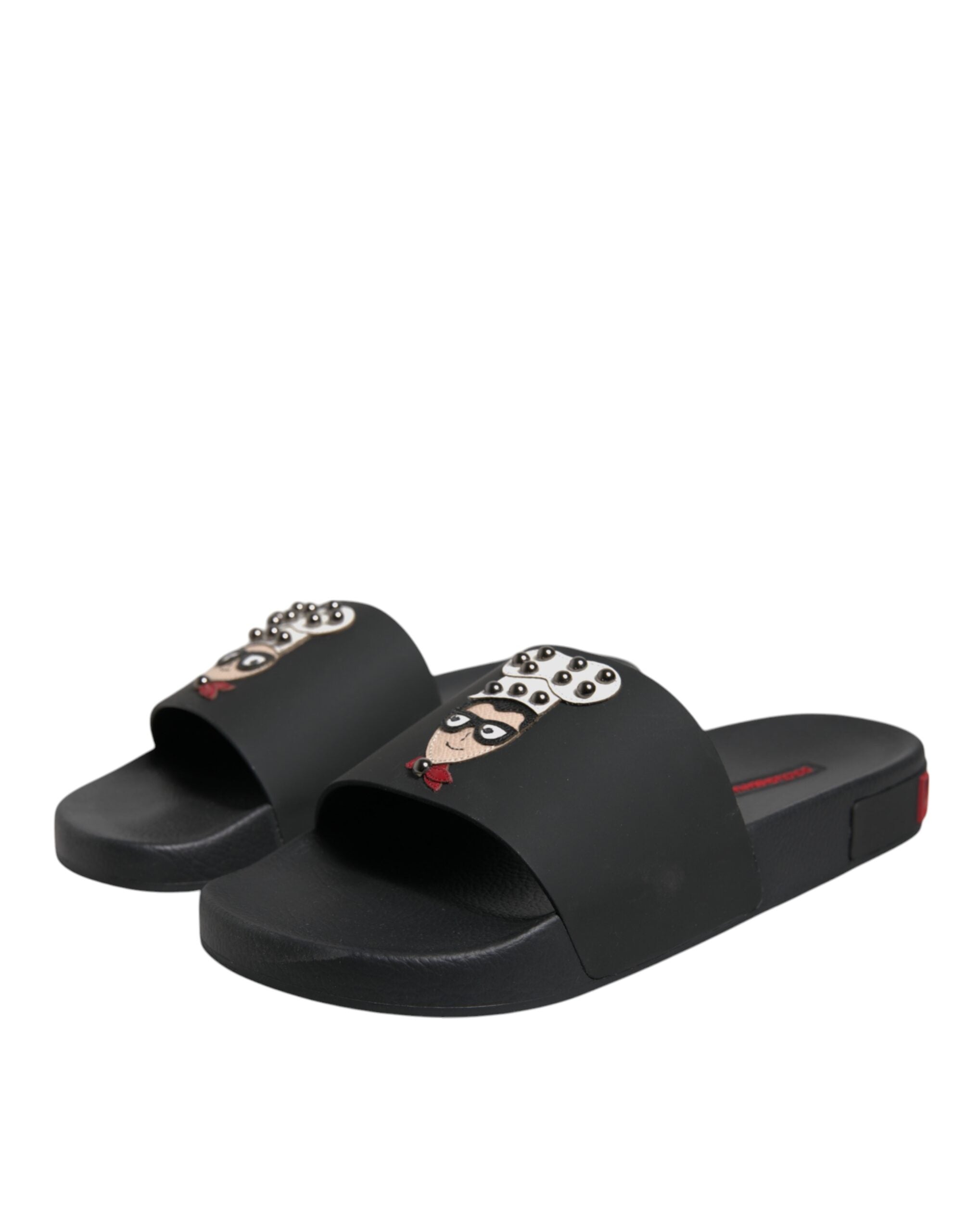 Dolce & Gabbana Black Leather Slides Sandals Beachwear Shoes - ACCEXO Main image