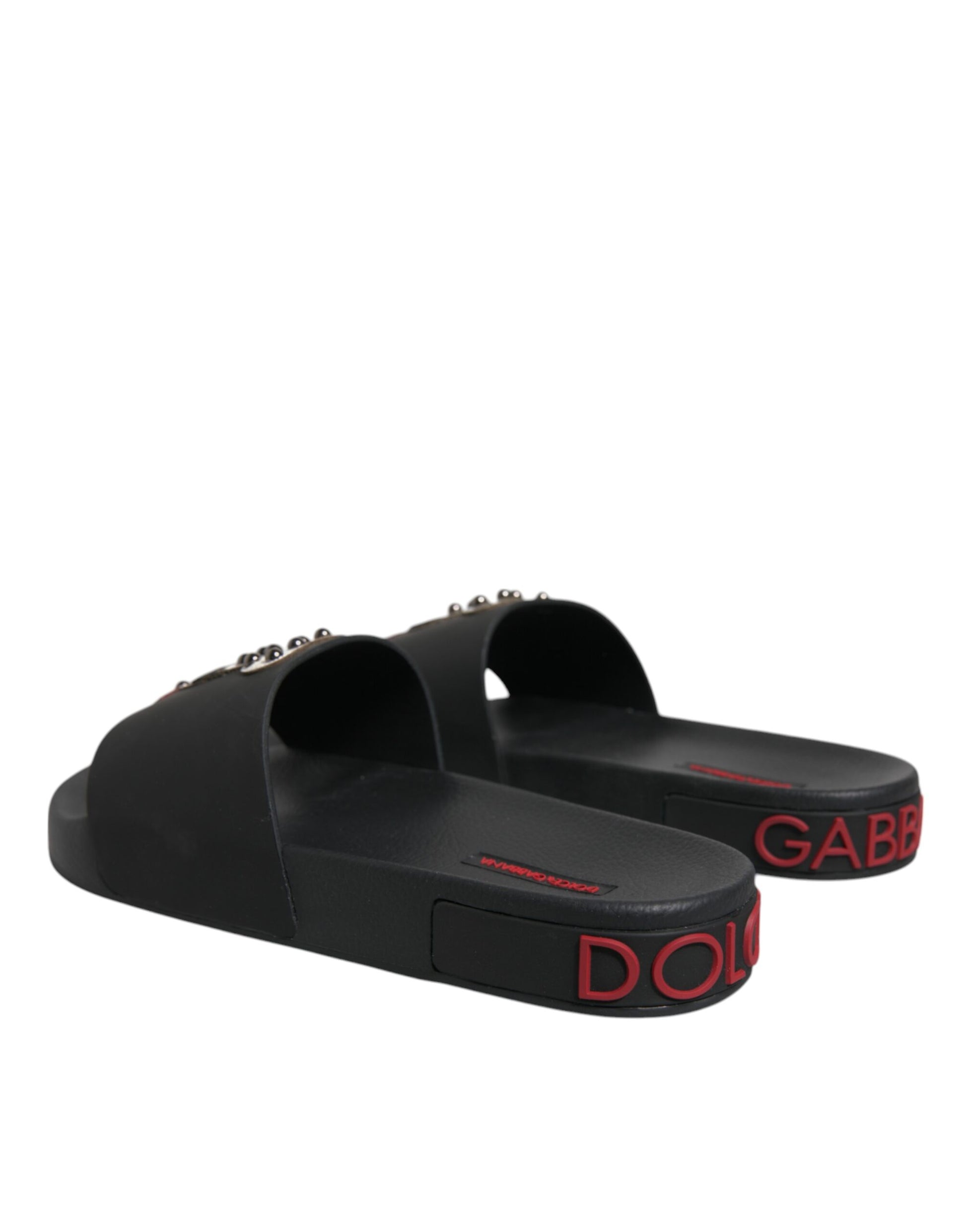 Dolce & Gabbana Black Leather Slides Sandals Beachwear Shoes - ACCEXO