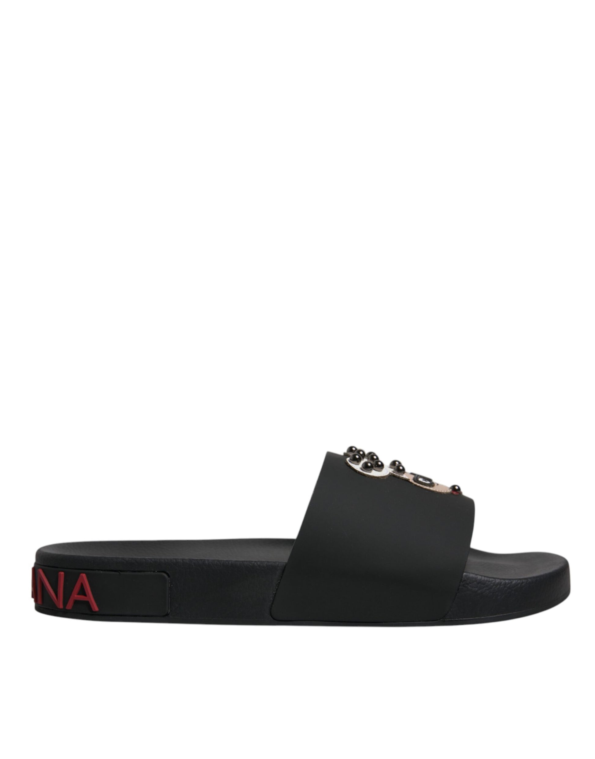 Dolce & Gabbana Black Leather Slides Sandals Beachwear Shoes - ACCEXO