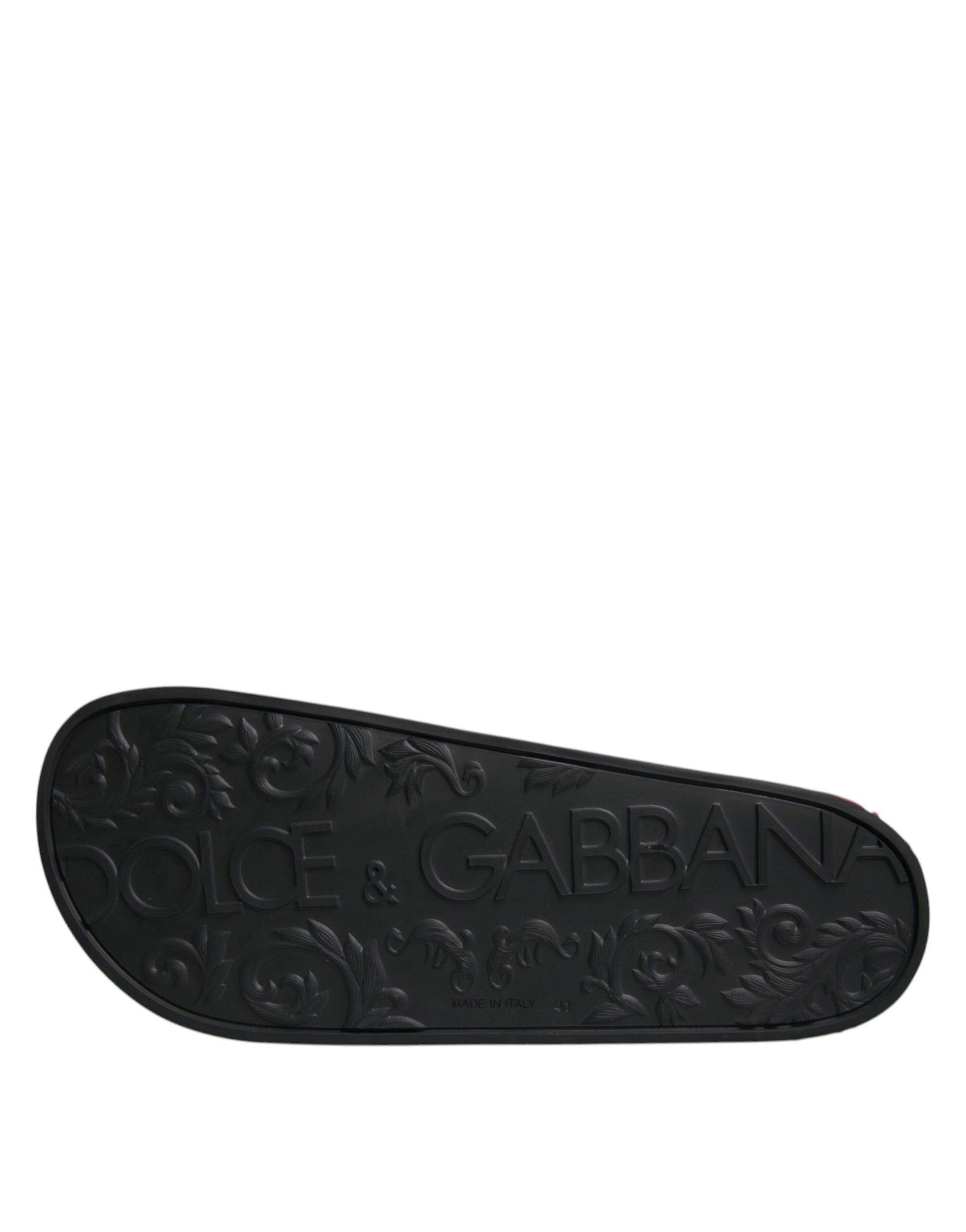 Dolce & Gabbana Black Leather Slides Sandals Beachwear Shoes - ACCEXO