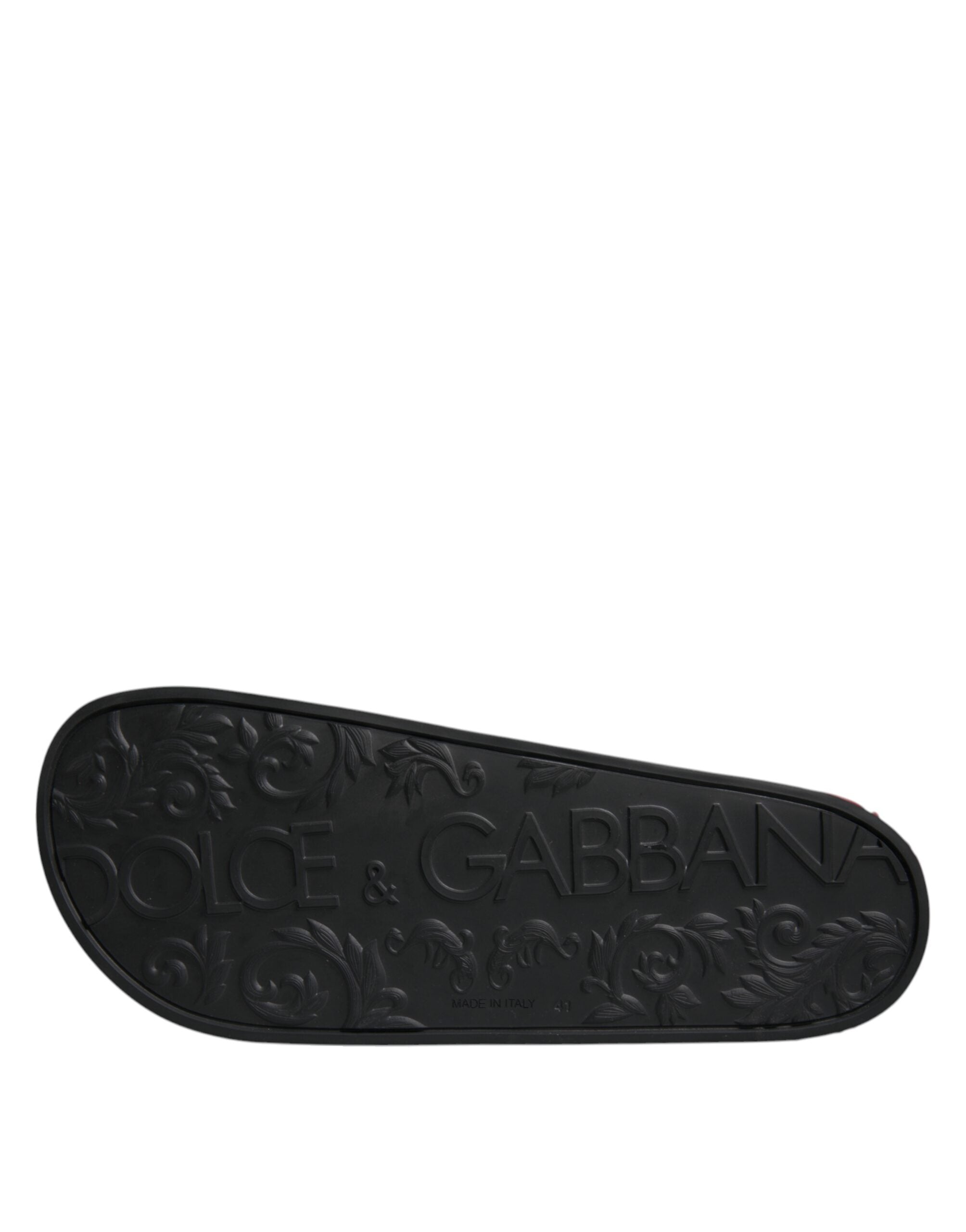 Dolce & Gabbana Black Leather Slides Sandals Beachwear Shoes - ACCEXO