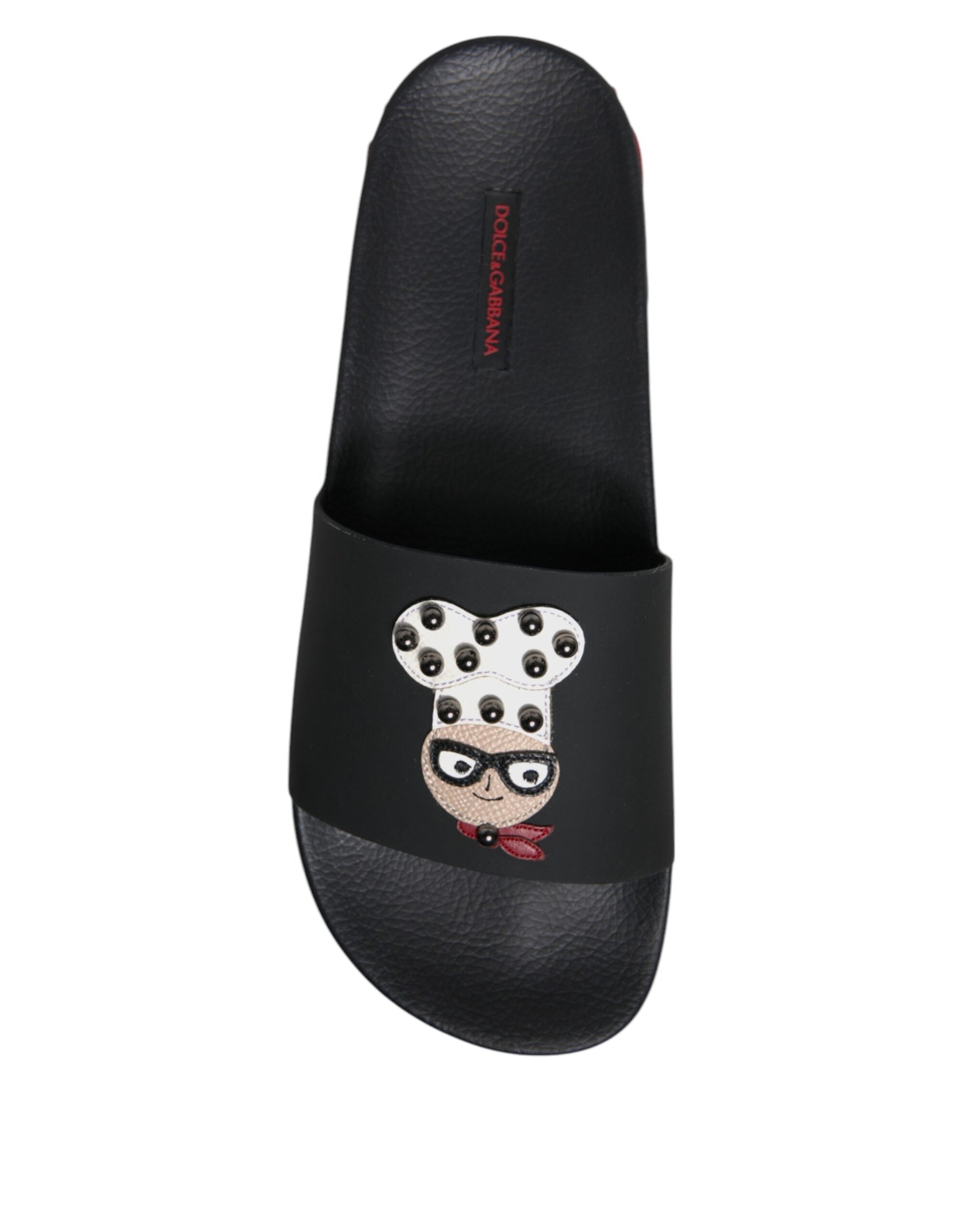 Dolce & Gabbana Black Leather Slides Sandals Beachwear Shoes - ACCEXO