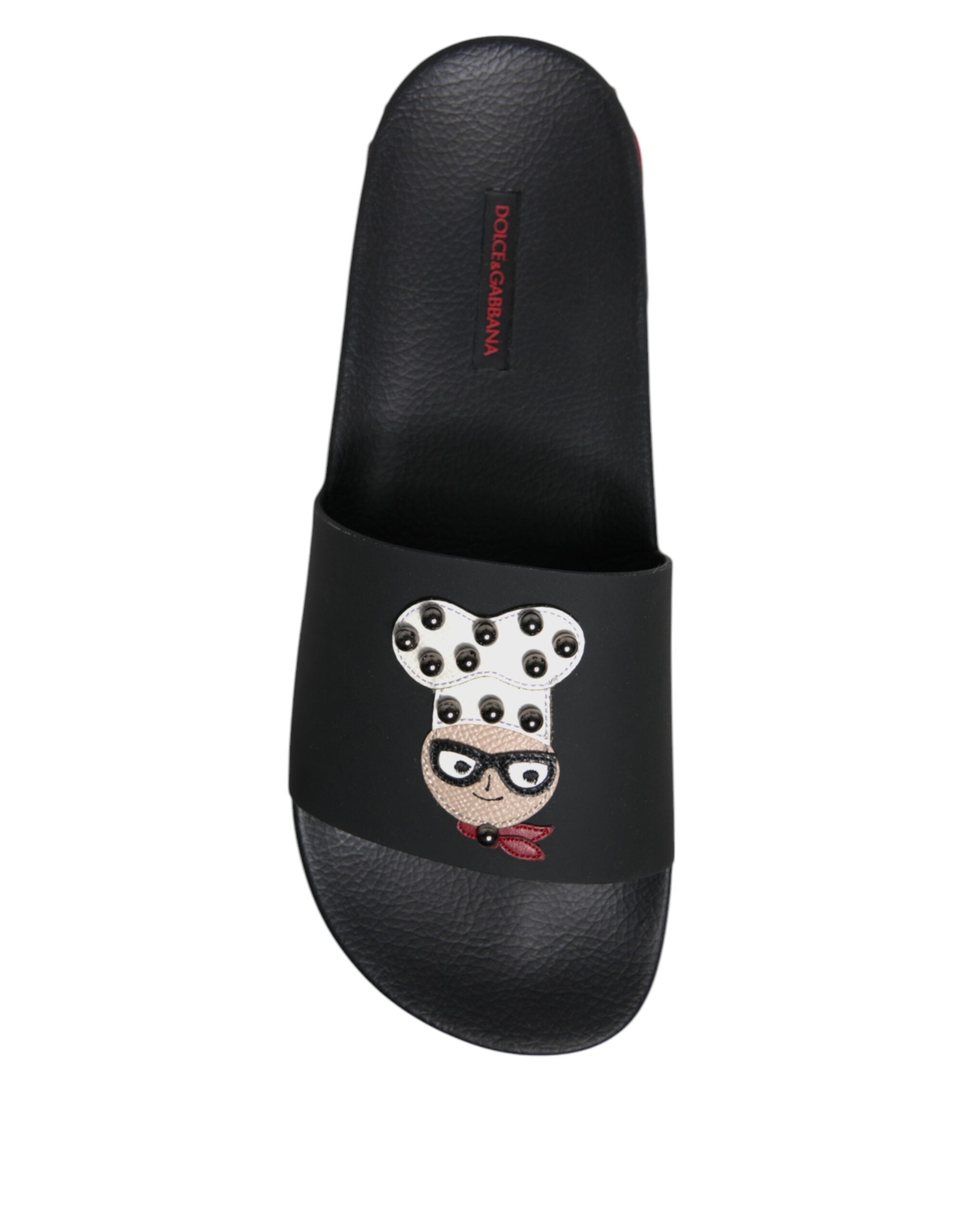 Dolce & Gabbana Black Leather Slides Sandals Beachwear Shoes - ACCEXO