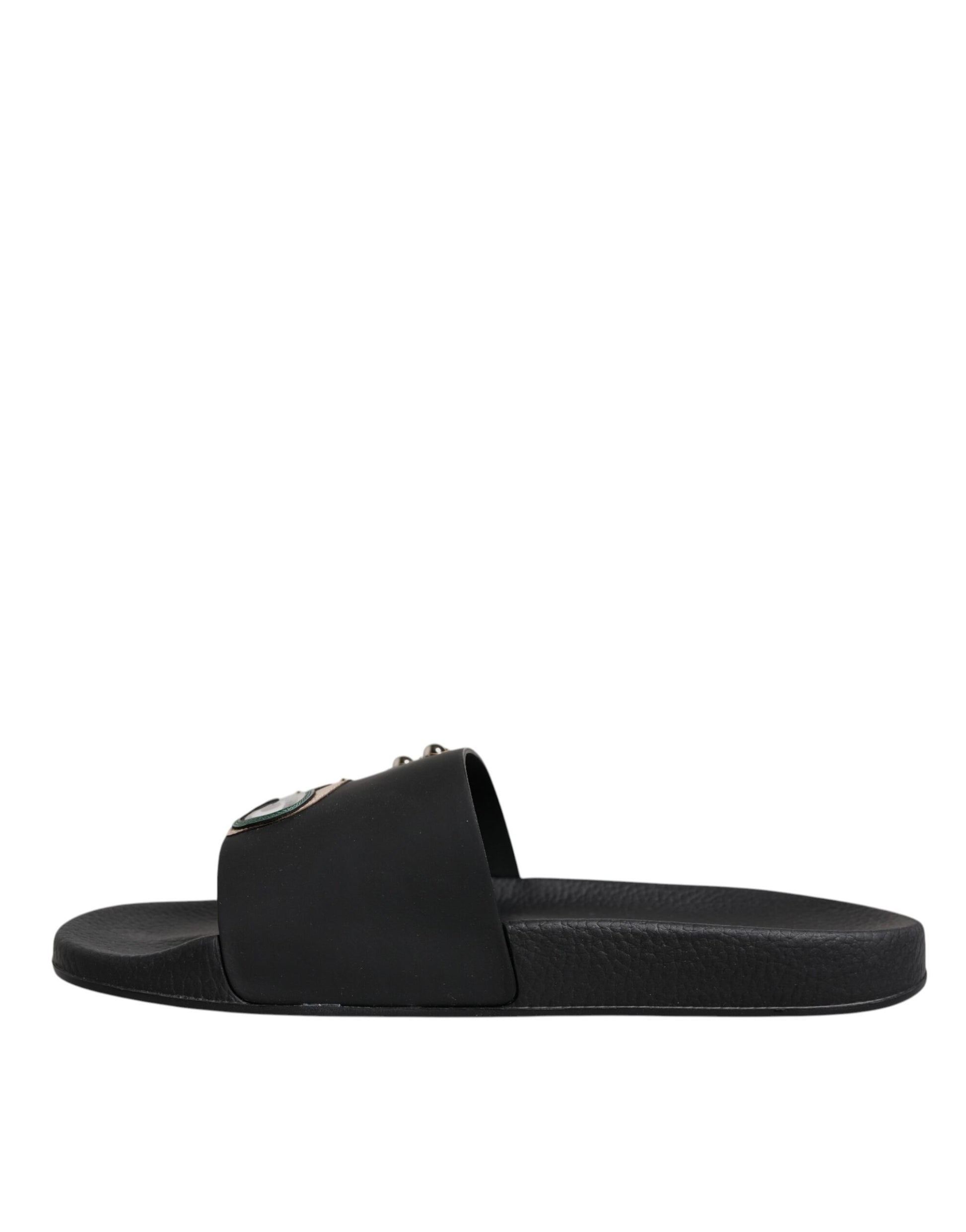 Dolce & Gabbana Black Divers Leather Flats Slides Sandals Beachwear Shoes - ACCEXO