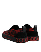 Dolce & Gabbana Red Black Leopard Cotton Men Low Top Sneakers Shoes - ACCEXO