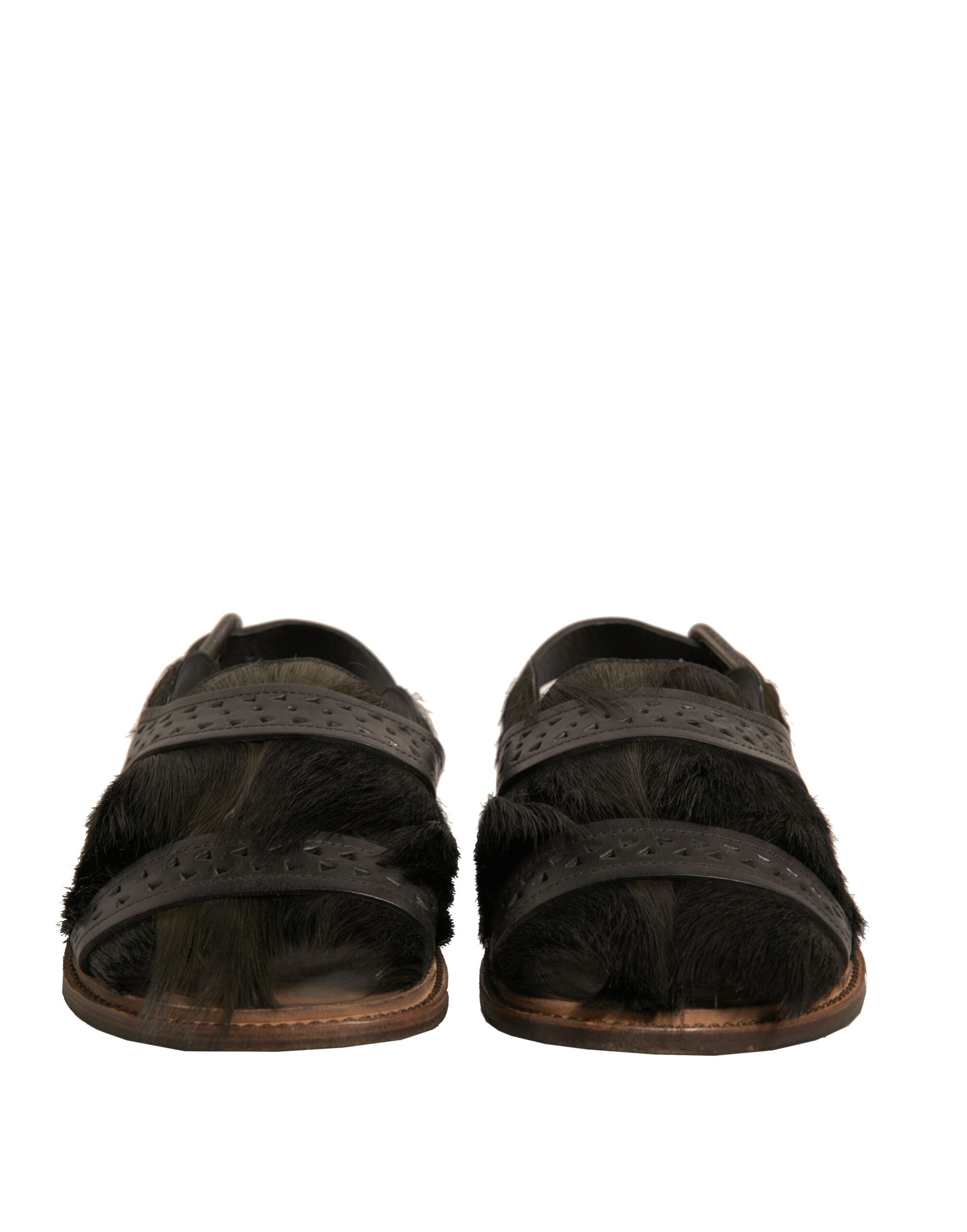 Dolce & Gabbana Green Gazelle Hair Leather Flats Sandals Shoes - ACCEXO