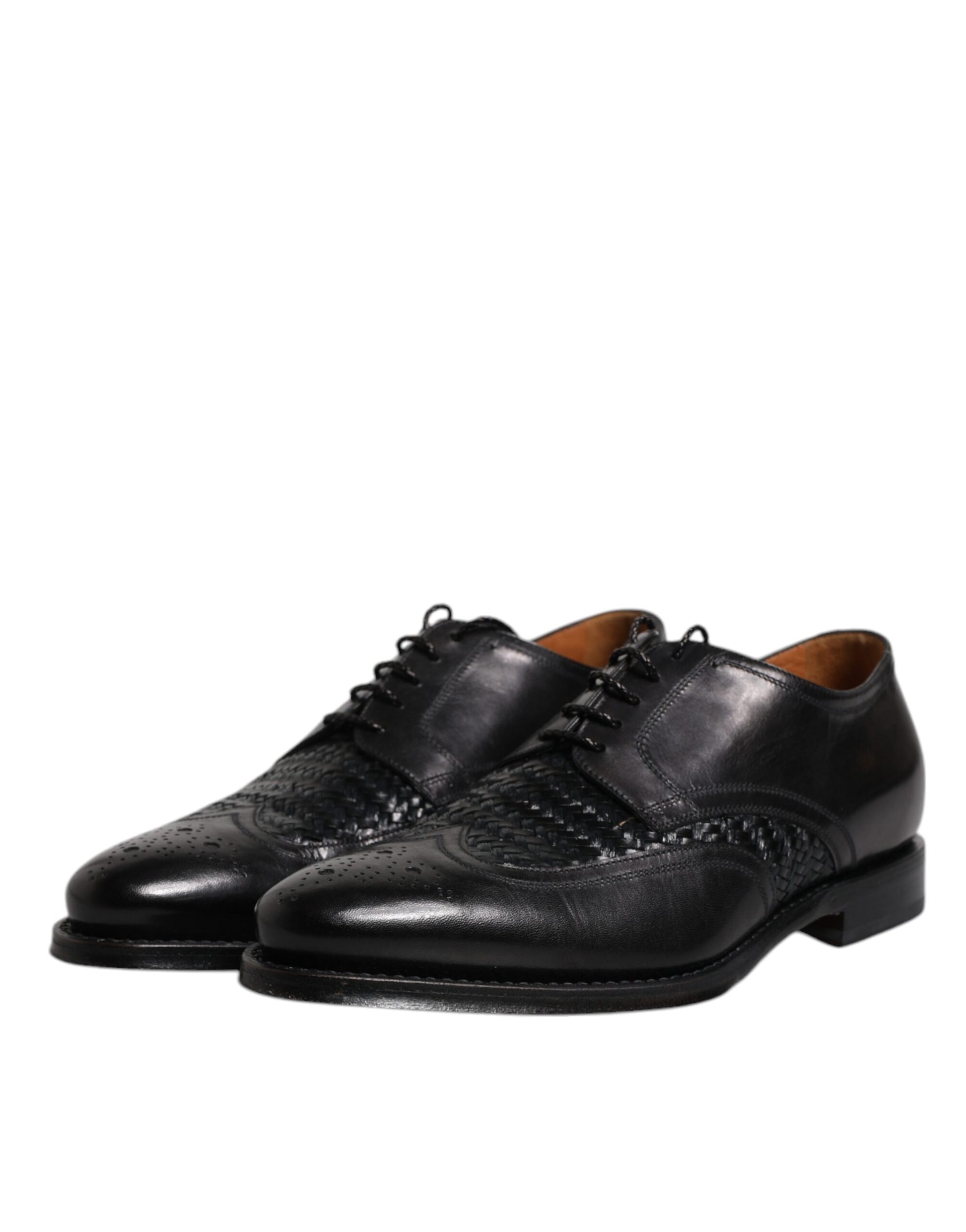 Dolce & Gabbana Black Leather Derby Wingtip Lace Up Formal Dress Shoes - ACCEXO