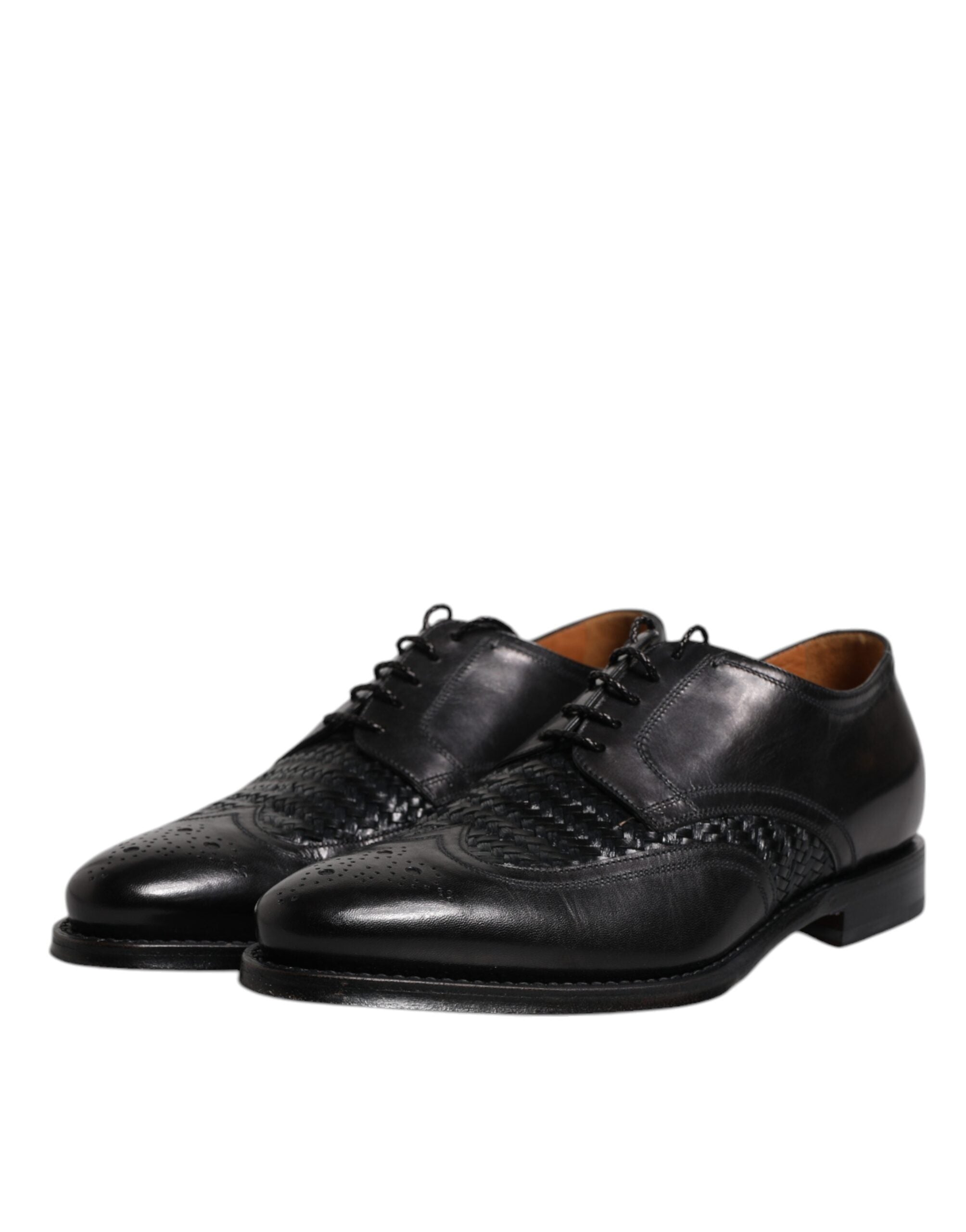 Dolce & Gabbana Black Leather Derby Wingtip Lace Up Formal Dress Shoes - ACCEXO