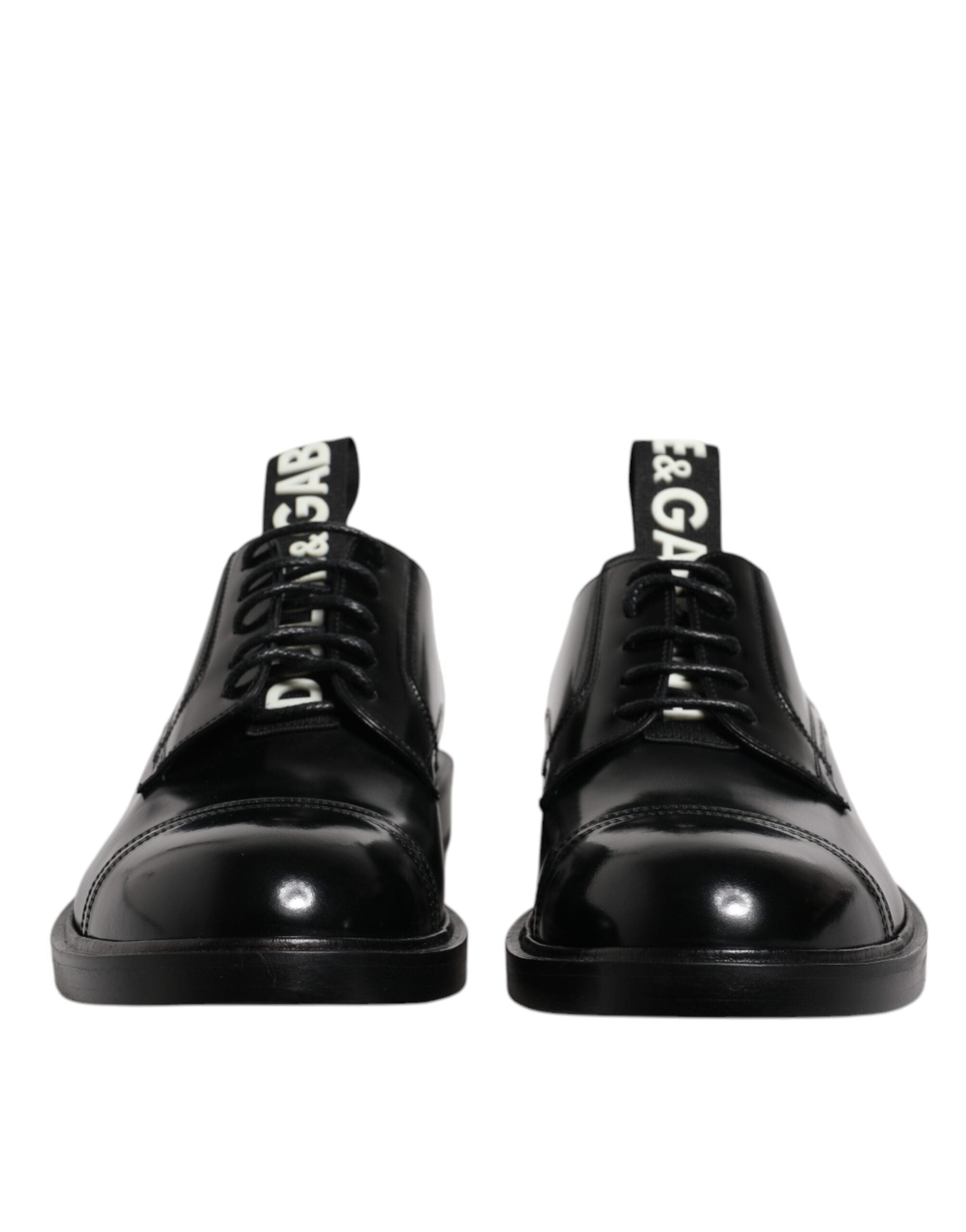 Dolce & Gabbana Black Patent Leather Derby Lace Up Formal Dress Shoes - ACCEXO