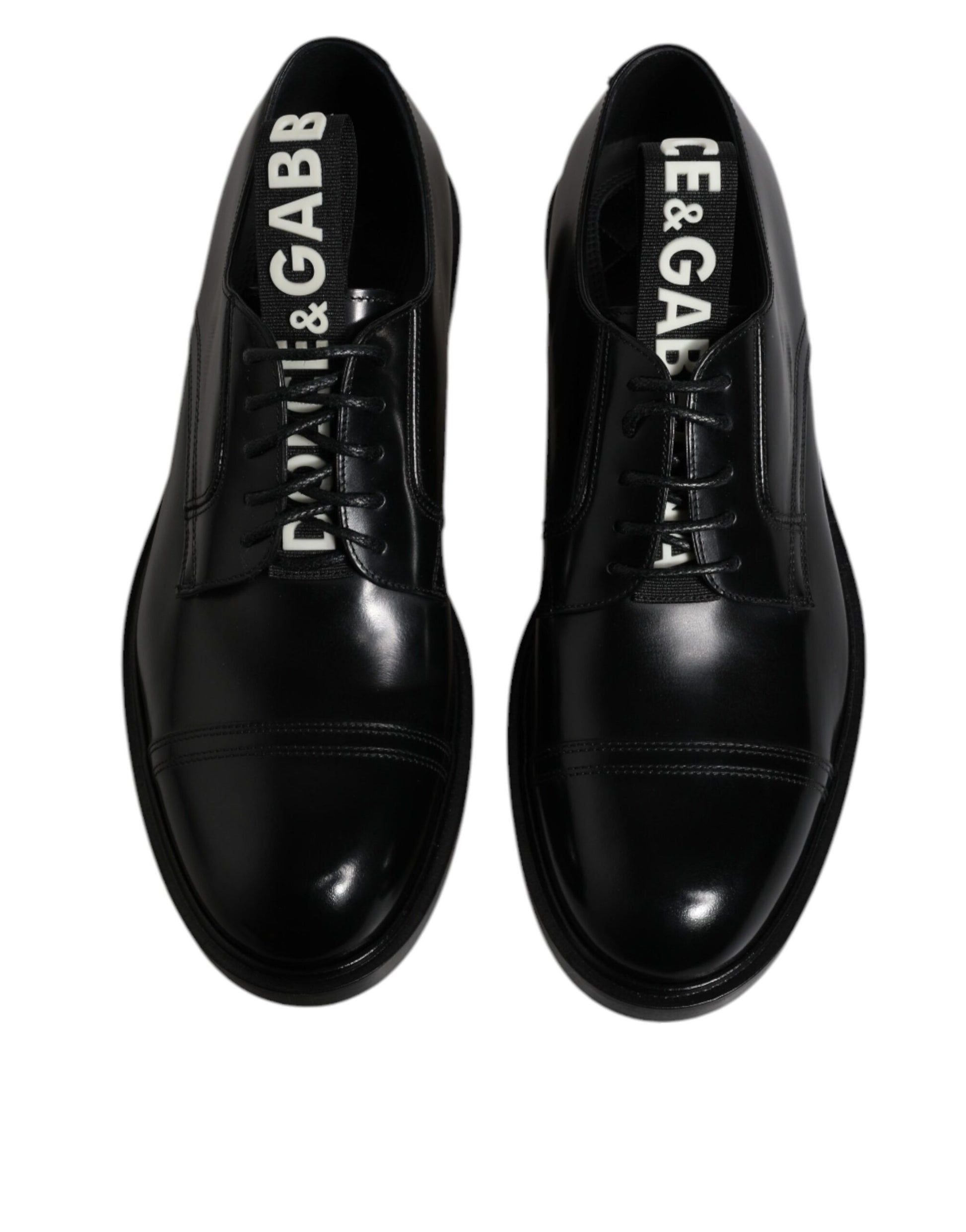 Dolce & Gabbana Black Patent Leather Derby Lace Up Formal Dress Shoes - ACCEXO