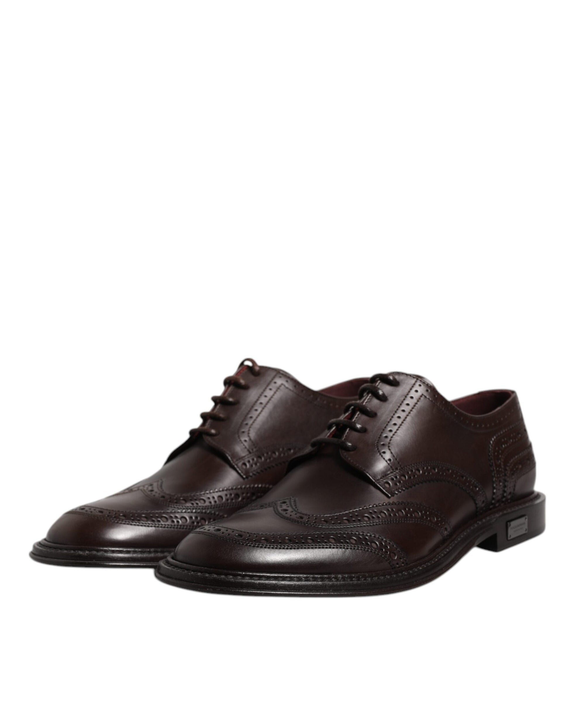 Dolce & Gabbana Brown Leather Derby Wingtip Lace Up Formal Dress Shoes - ACCEXO