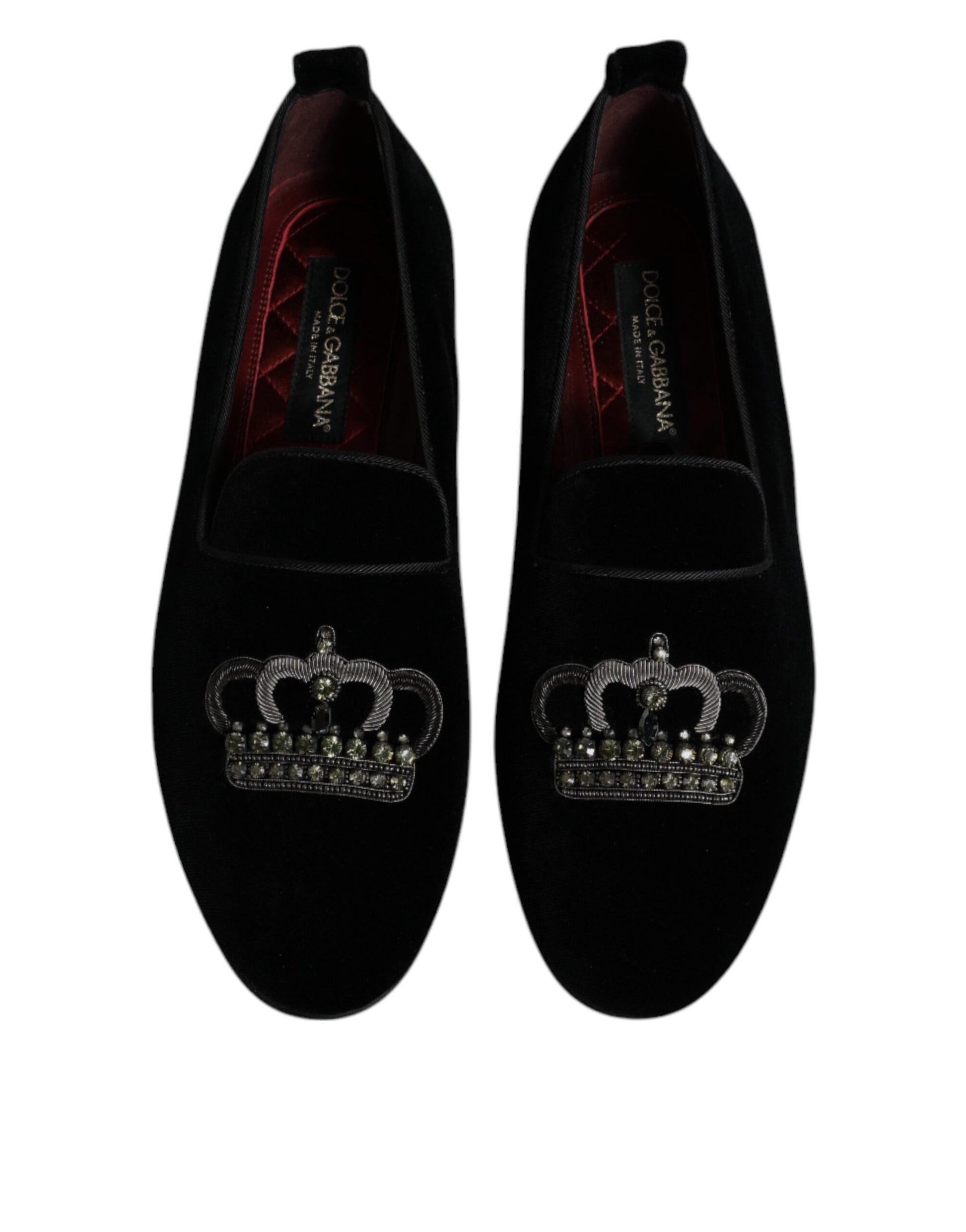 Dolce & Gabbana Black Velvet Crystal Crown Loafers Formal Dress Shoes - ACCEXO