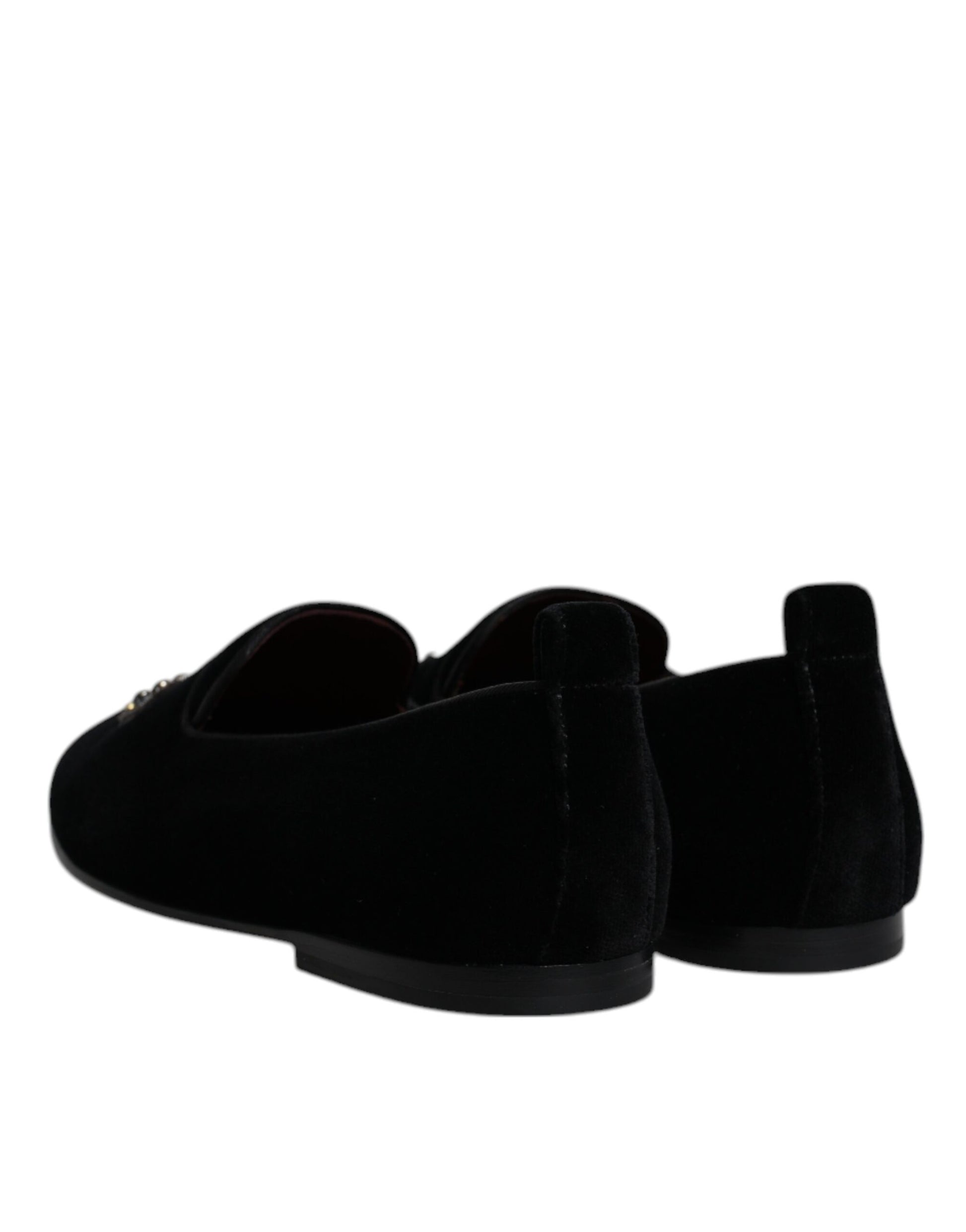 Dolce & Gabbana Black Velvet Crystal Crown Loafers Formal Dress Shoes - ACCEXO