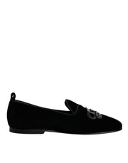 Dolce & Gabbana Black Velvet Crystal Crown Loafers Formal Dress Shoes - ACCEXO