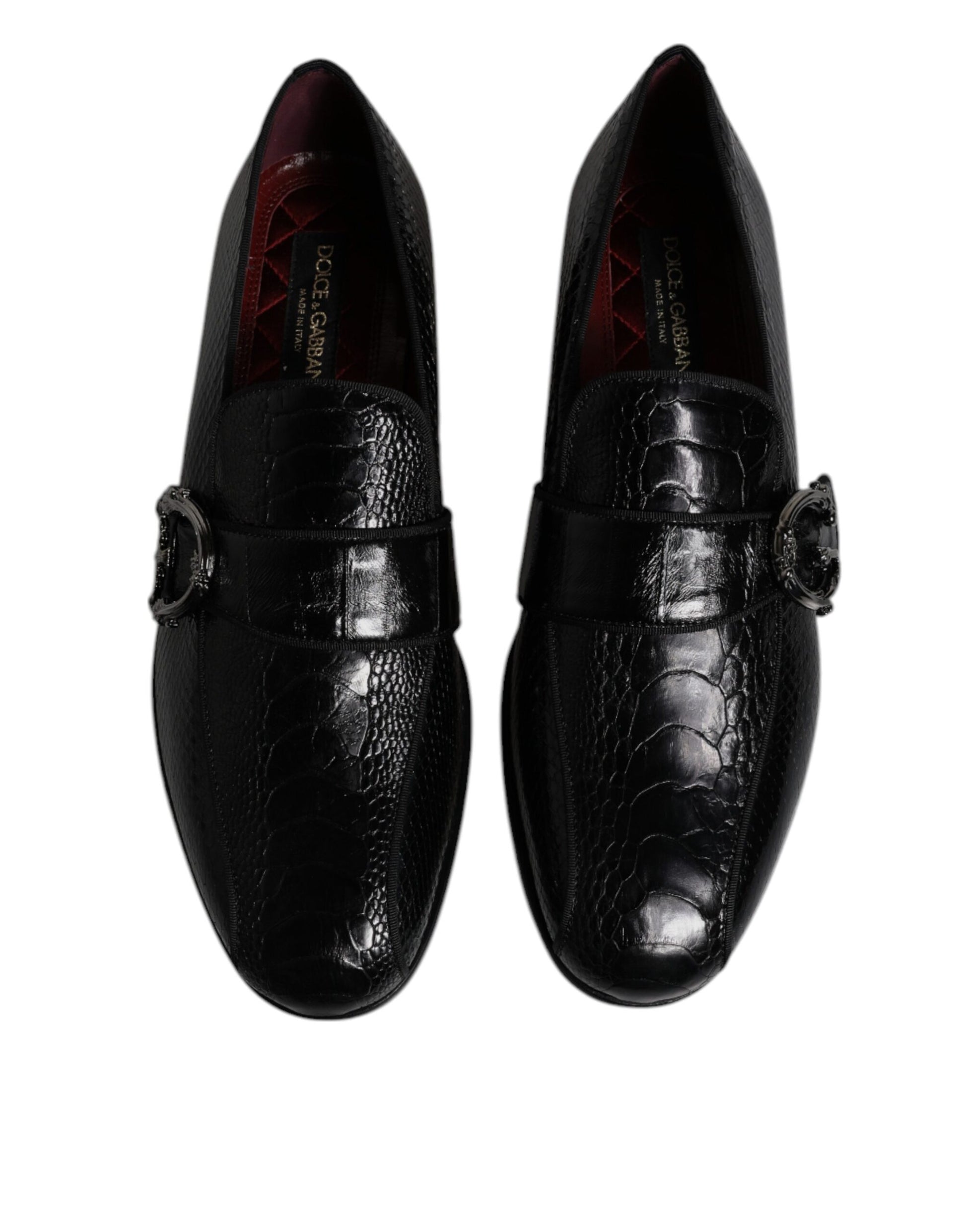 Dolce & Gabbana Black Exotic Leather DG Logo Loafers Formal Dress Shoes - ACCEXO