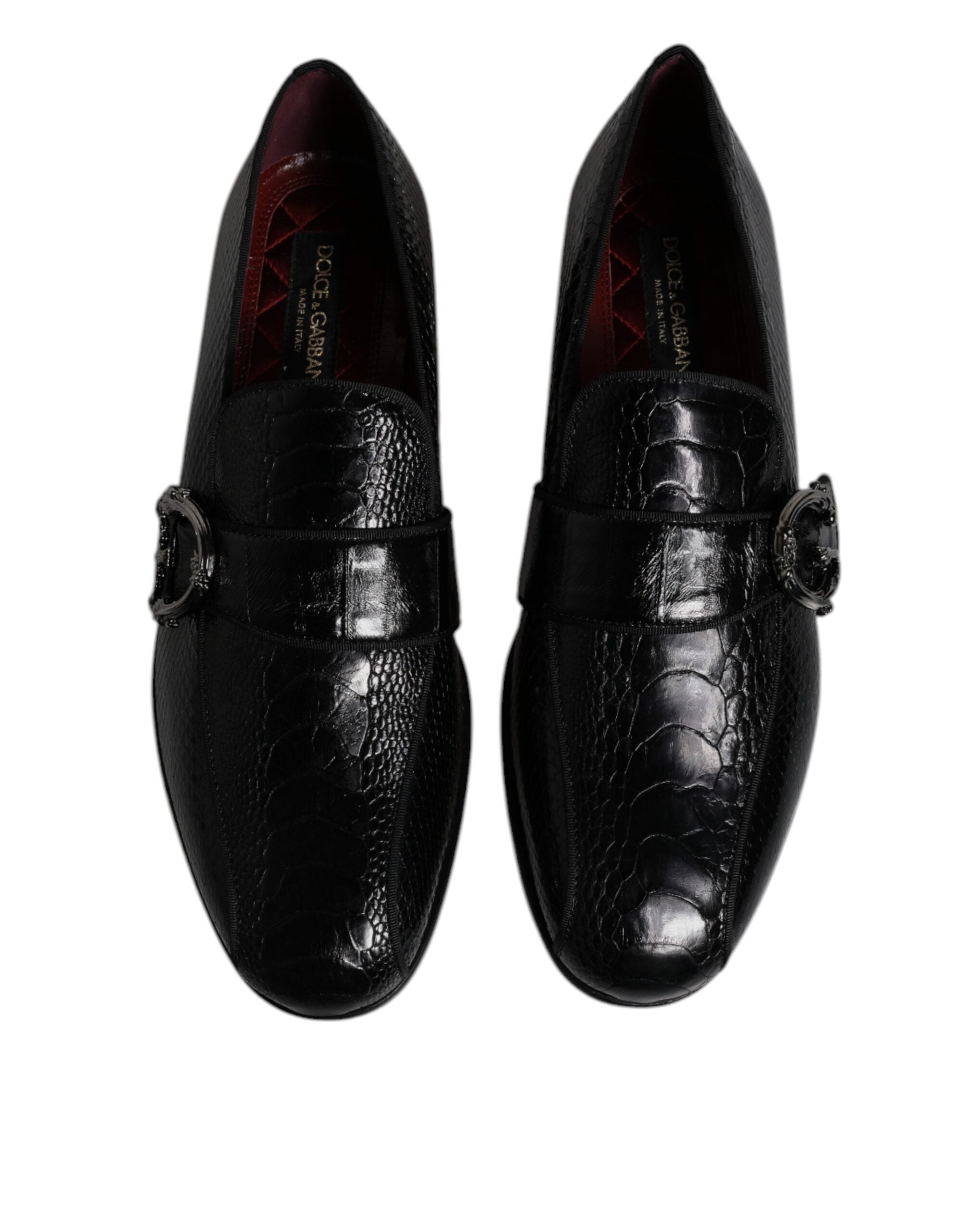 Dolce & Gabbana Black Exotic Leather DG Logo Loafers Formal Dress Shoes - ACCEXO
