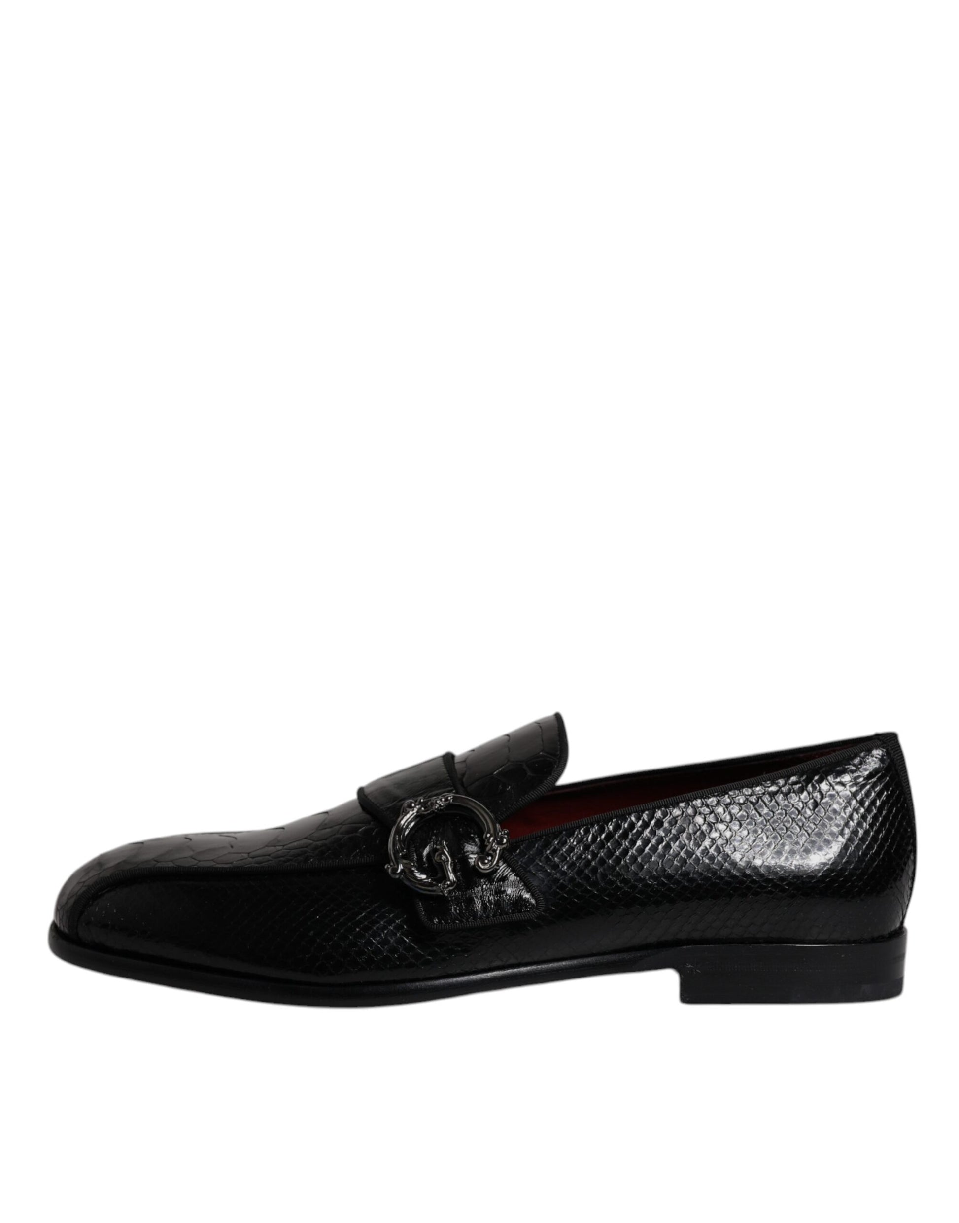 Dolce & Gabbana Black Exotic Leather DG Logo Loafers Formal Dress Shoes - ACCEXO