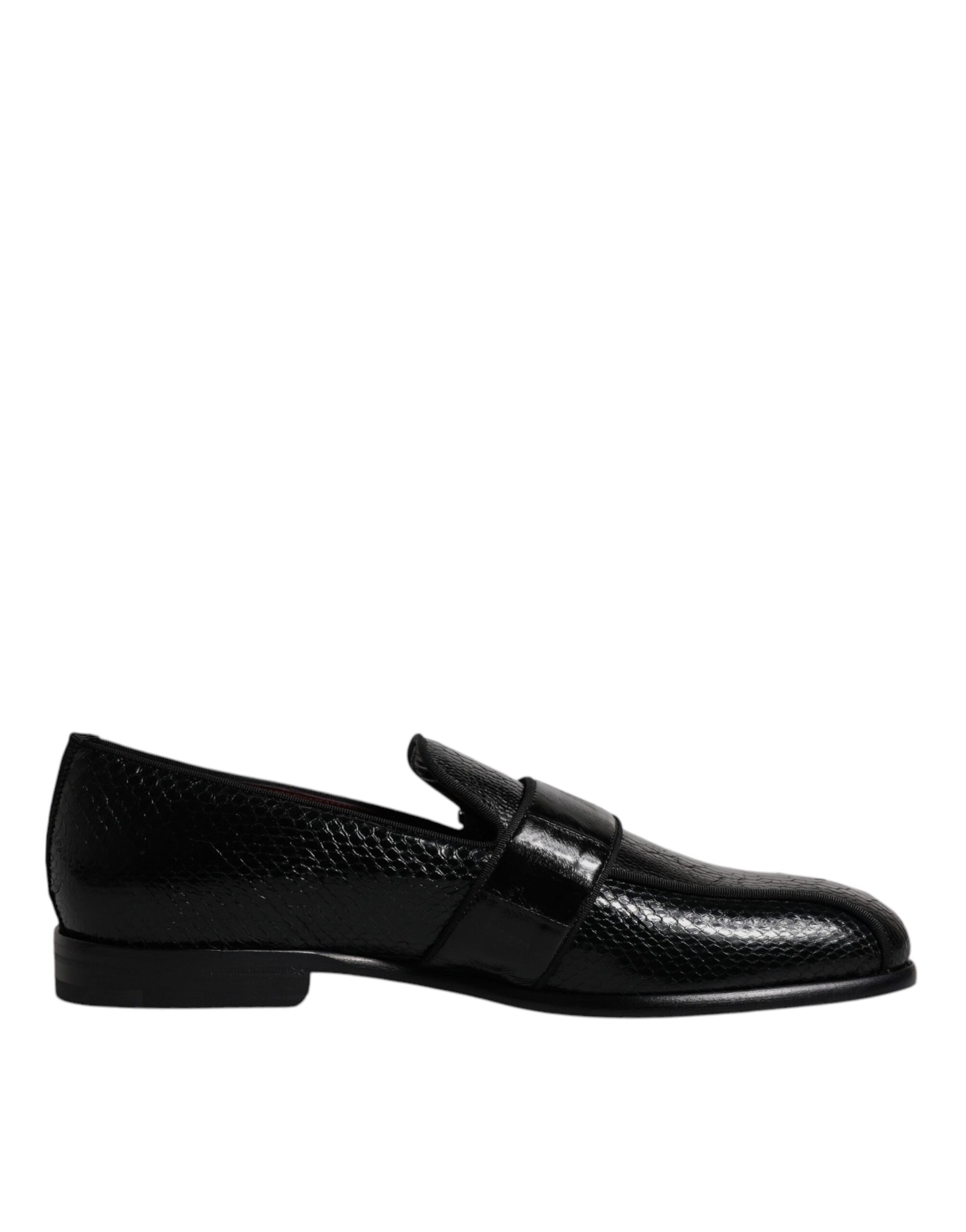 Dolce & Gabbana Black Exotic Leather DG Logo Loafers Formal Dress Shoes - ACCEXO