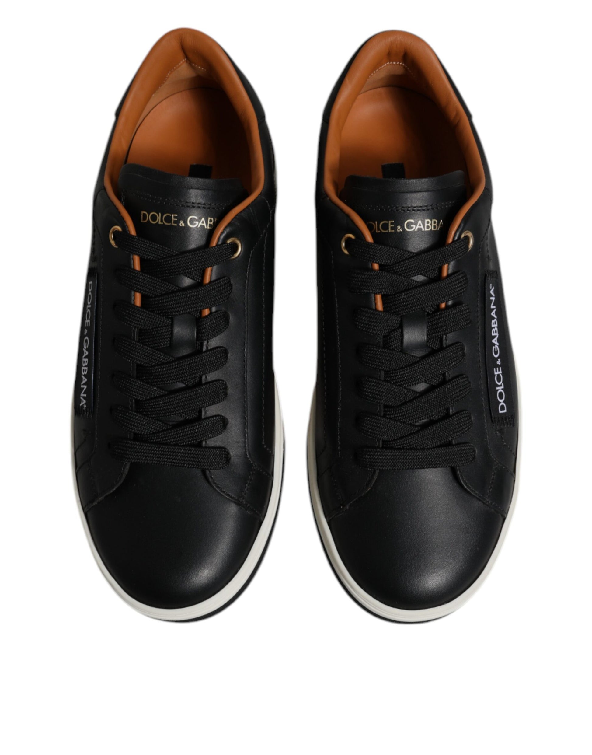 Dolce & Gabbana Black Leather Low Top Men Sneakers Shoes - ACCEXO
