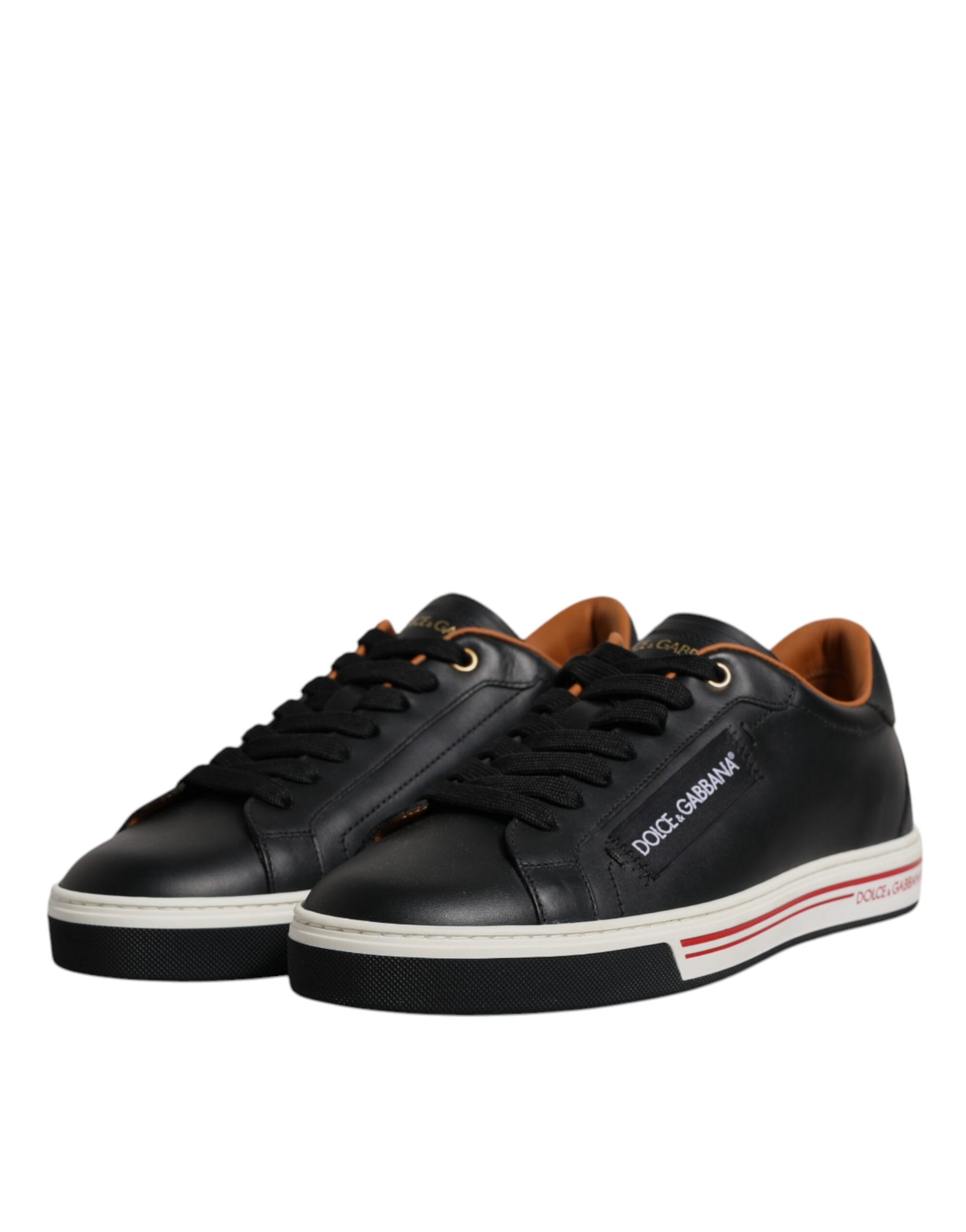 Dolce & Gabbana Black Leather Low Top Men Sneakers Shoes - ACCEXO