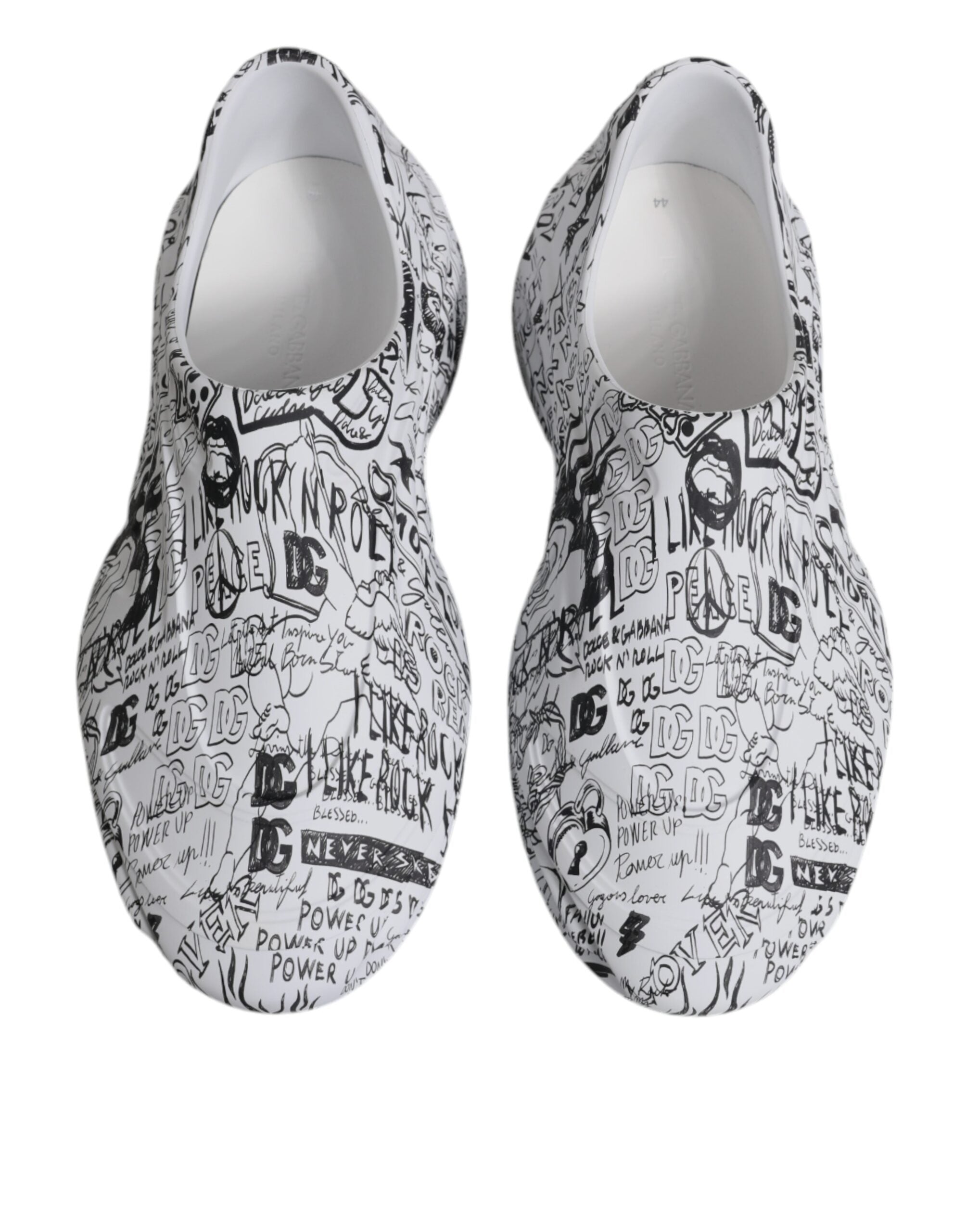 Dolce & Gabbana White Black Graffiti Daymaster Sneakers Shoes - ACCEXO