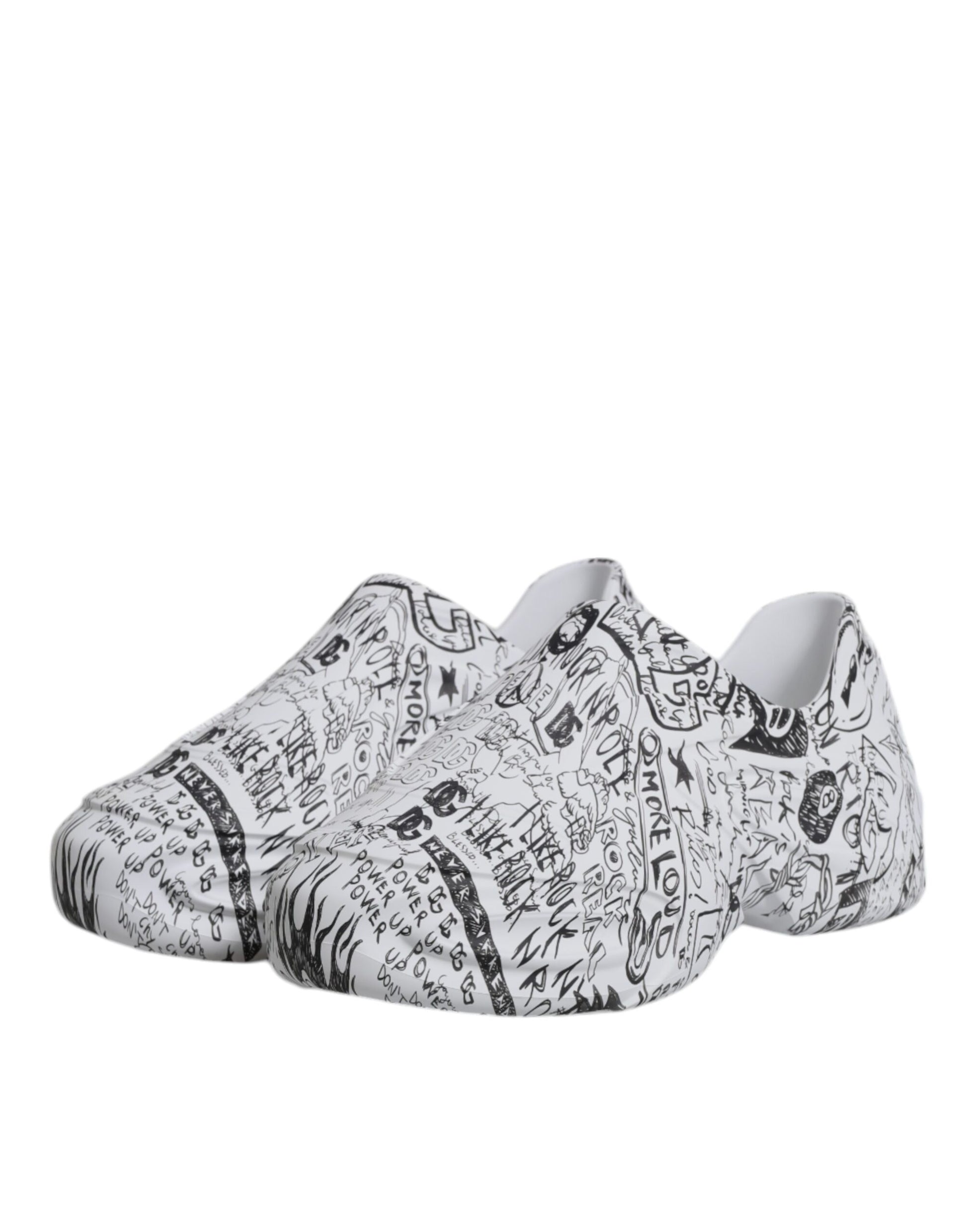 Dolce & Gabbana White Black Graffiti Daymaster Sneakers Shoes - ACCEXO