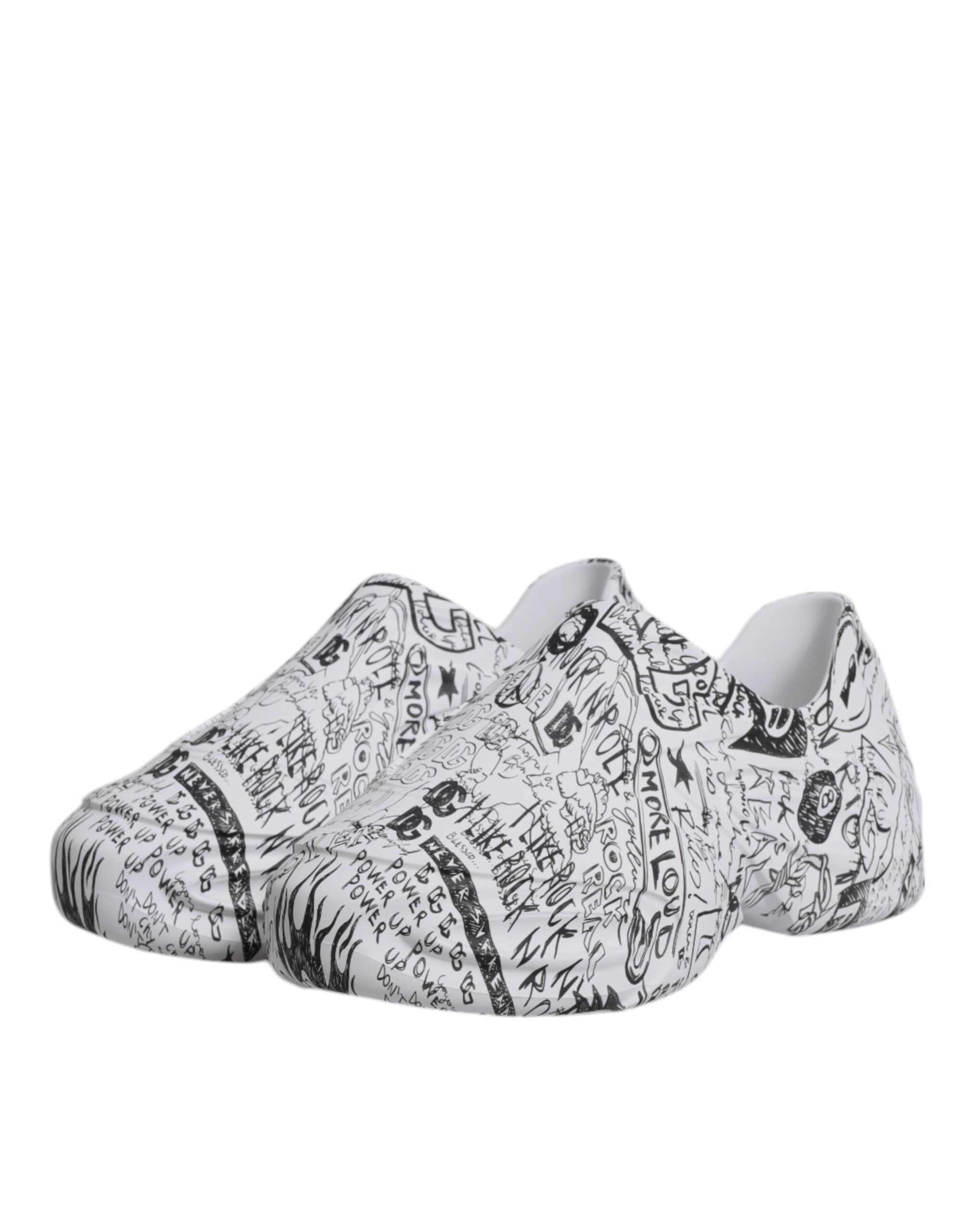Dolce & Gabbana White Black Graffiti Daymaster Sneakers Shoes - ACCEXO
