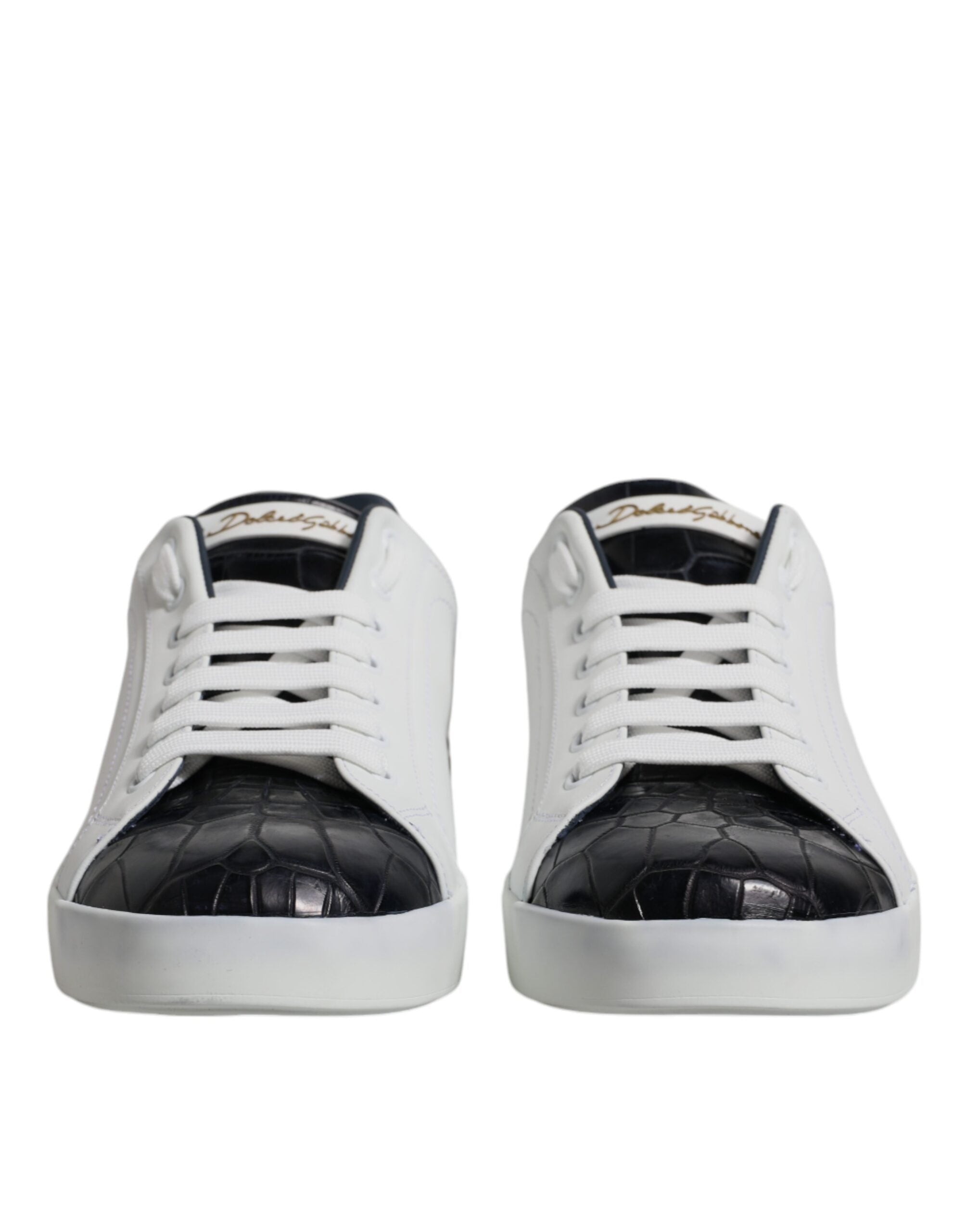Dolce & Gabbana White Black Leather Portofino Sneakers Shoes Secondary image