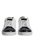 Dolce & Gabbana White Black Leather Portofino Sneakers Shoes - ACCEXO