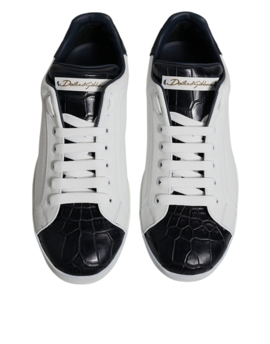 Dolce & Gabbana White Black Leather Portofino Sneakers Shoes - ACCEXO