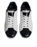Dolce & Gabbana White Black Leather Portofino Sneakers Shoes - ACCEXO