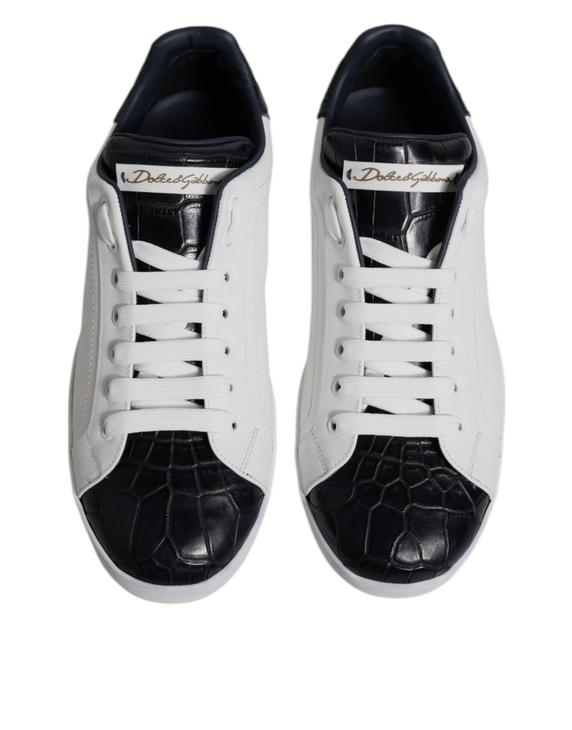 Dolce & Gabbana White Black Leather Portofino Sneakers Shoes - ACCEXO