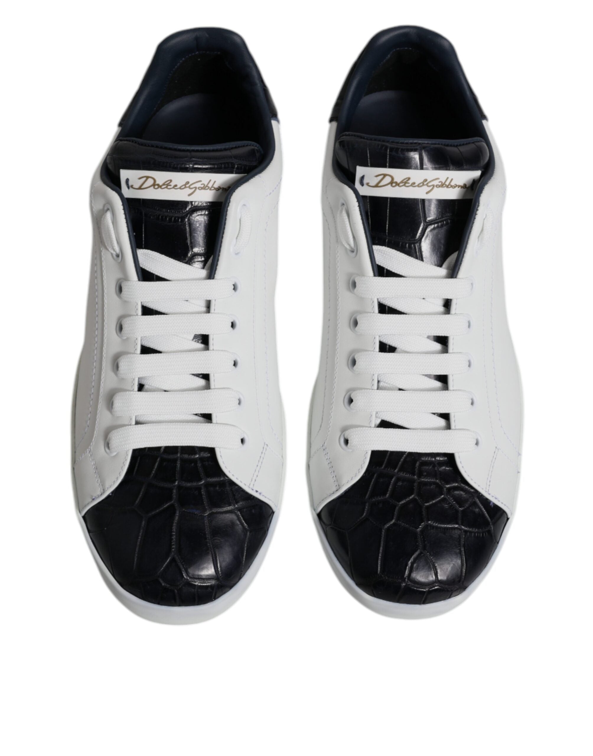 Dolce & Gabbana White Black Leather Portofino Sneakers Shoes - ACCEXO