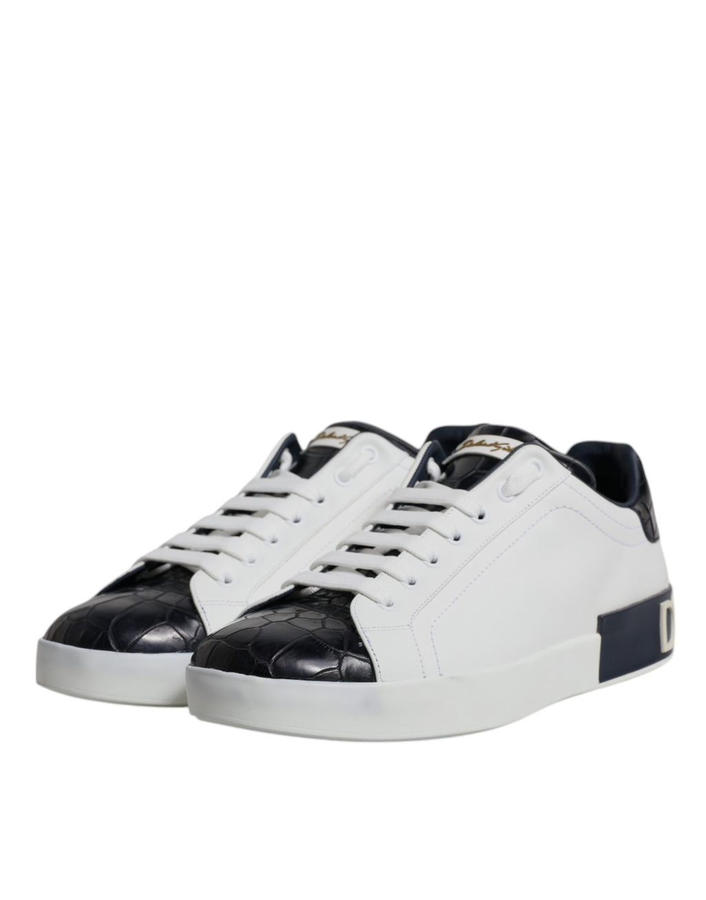Dolce & Gabbana White Black Leather Portofino Sneakers Shoes - ACCEXO