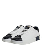 Dolce & Gabbana White Black Leather Portofino Sneakers Shoes - ACCEXO