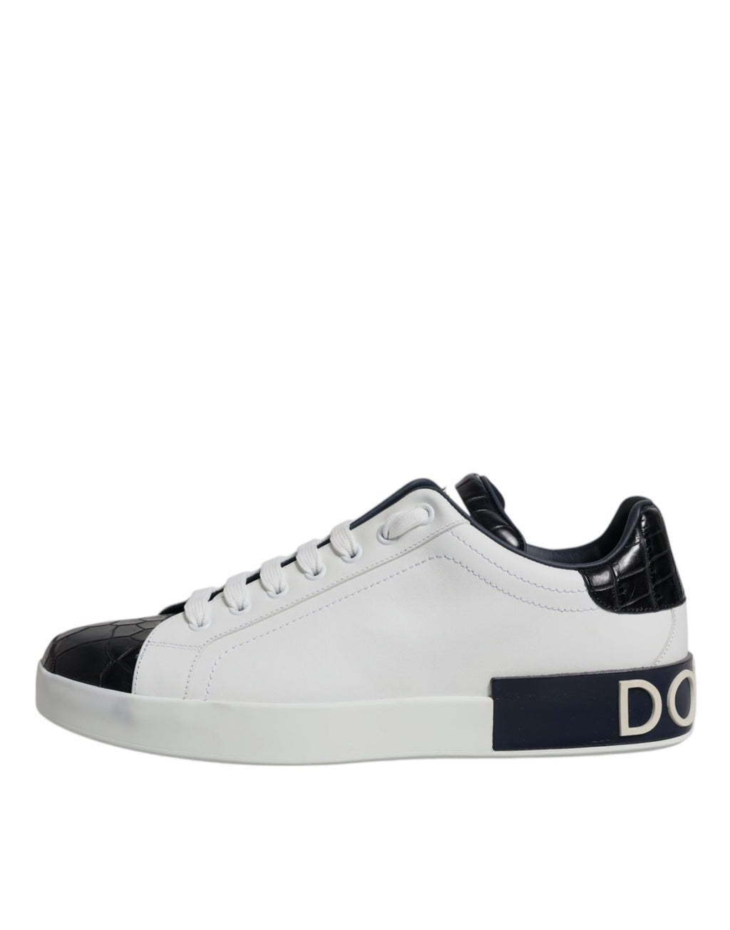 Dolce & Gabbana White Black Leather Portofino Sneakers Shoes - ACCEXO