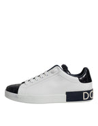 Dolce & Gabbana White Black Leather Portofino Sneakers Shoes - ACCEXO